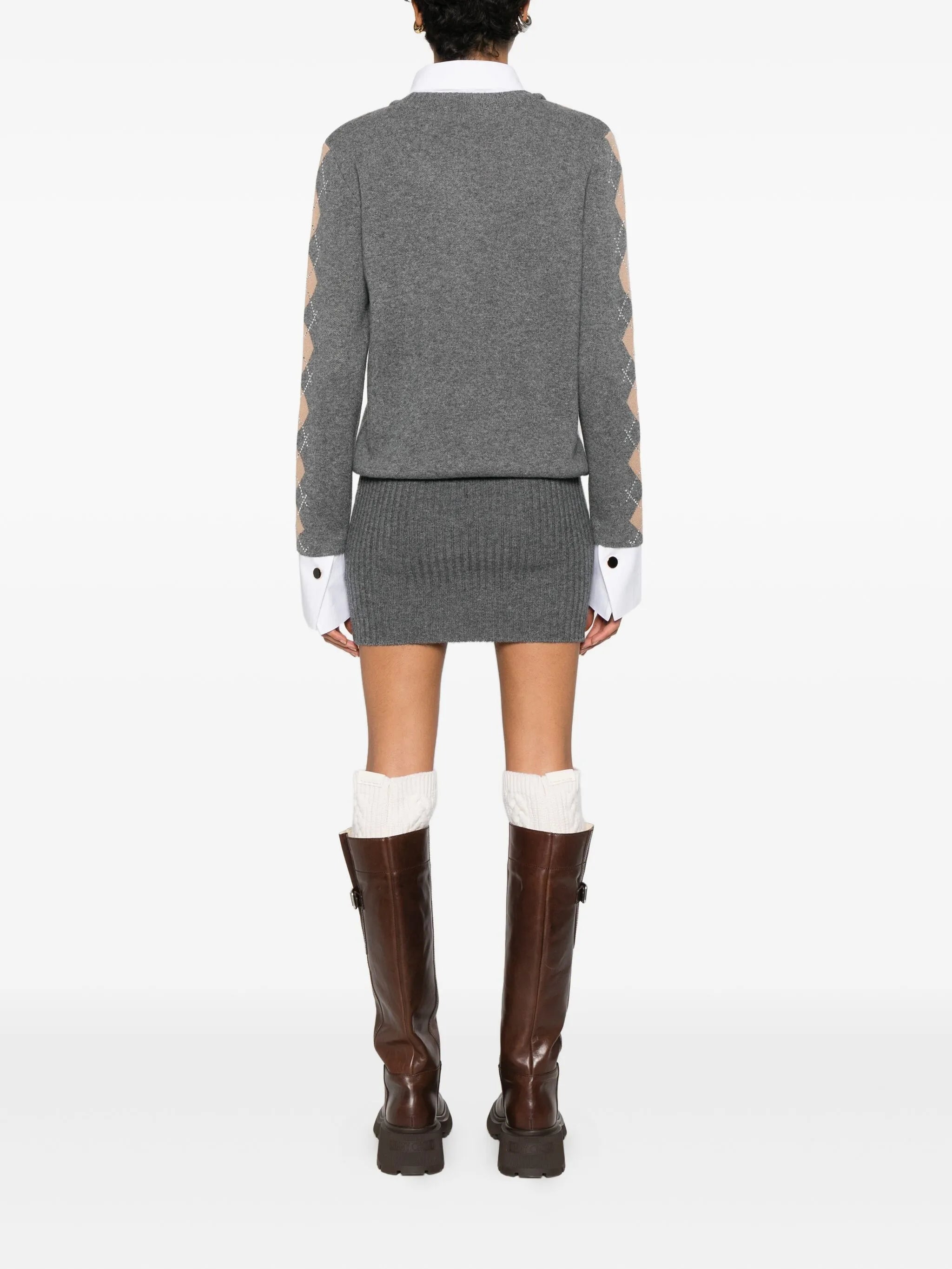 Ornella argyle-pattern embellished mini dress