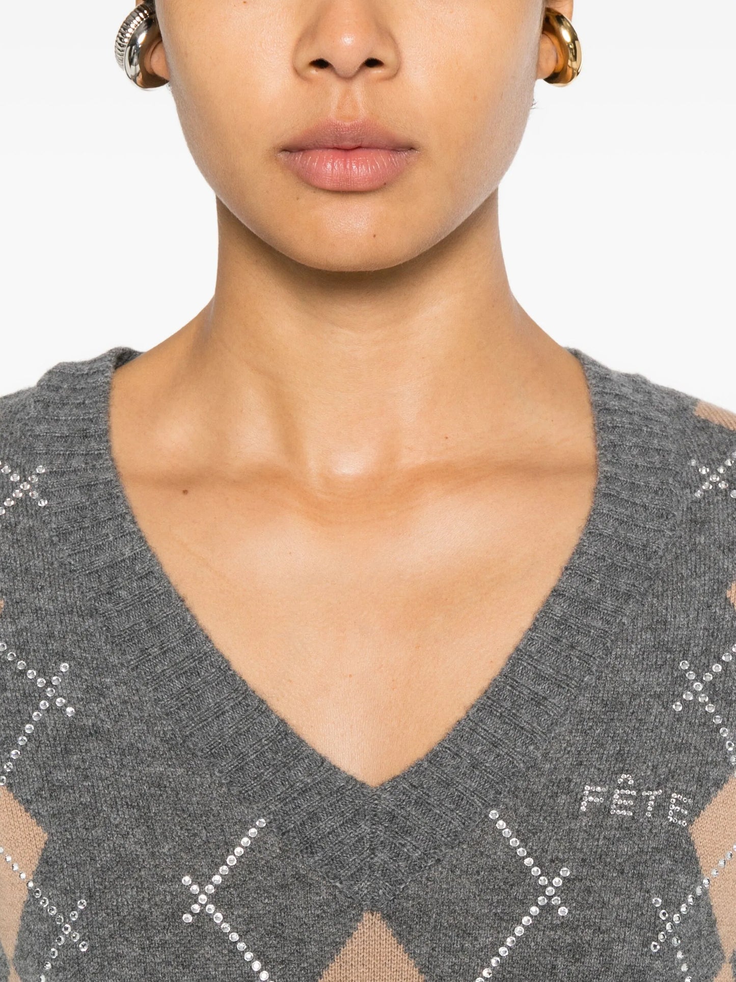 Ornella argyle-pattern embellished mini dress