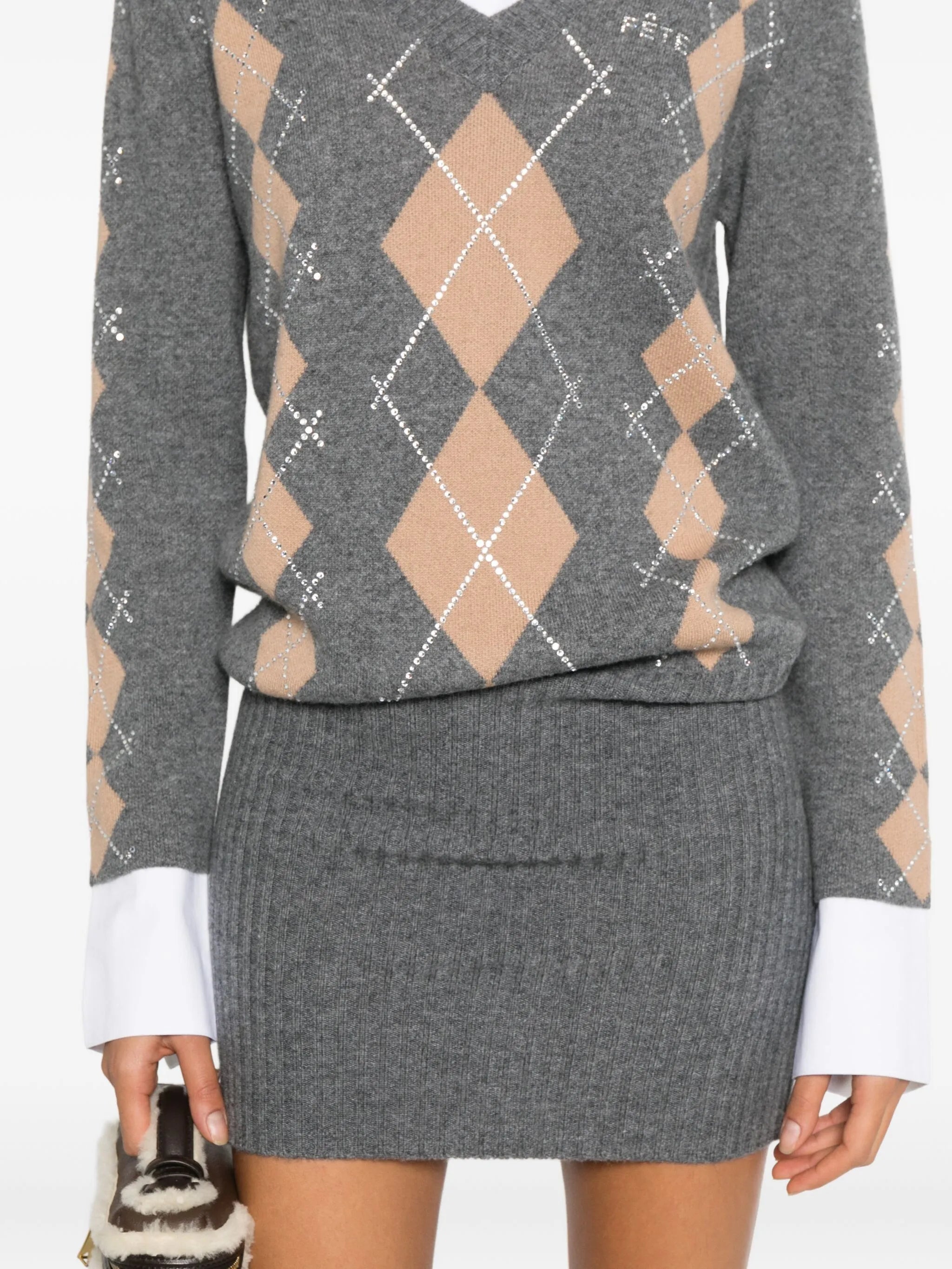 Ornella argyle-pattern embellished mini dress