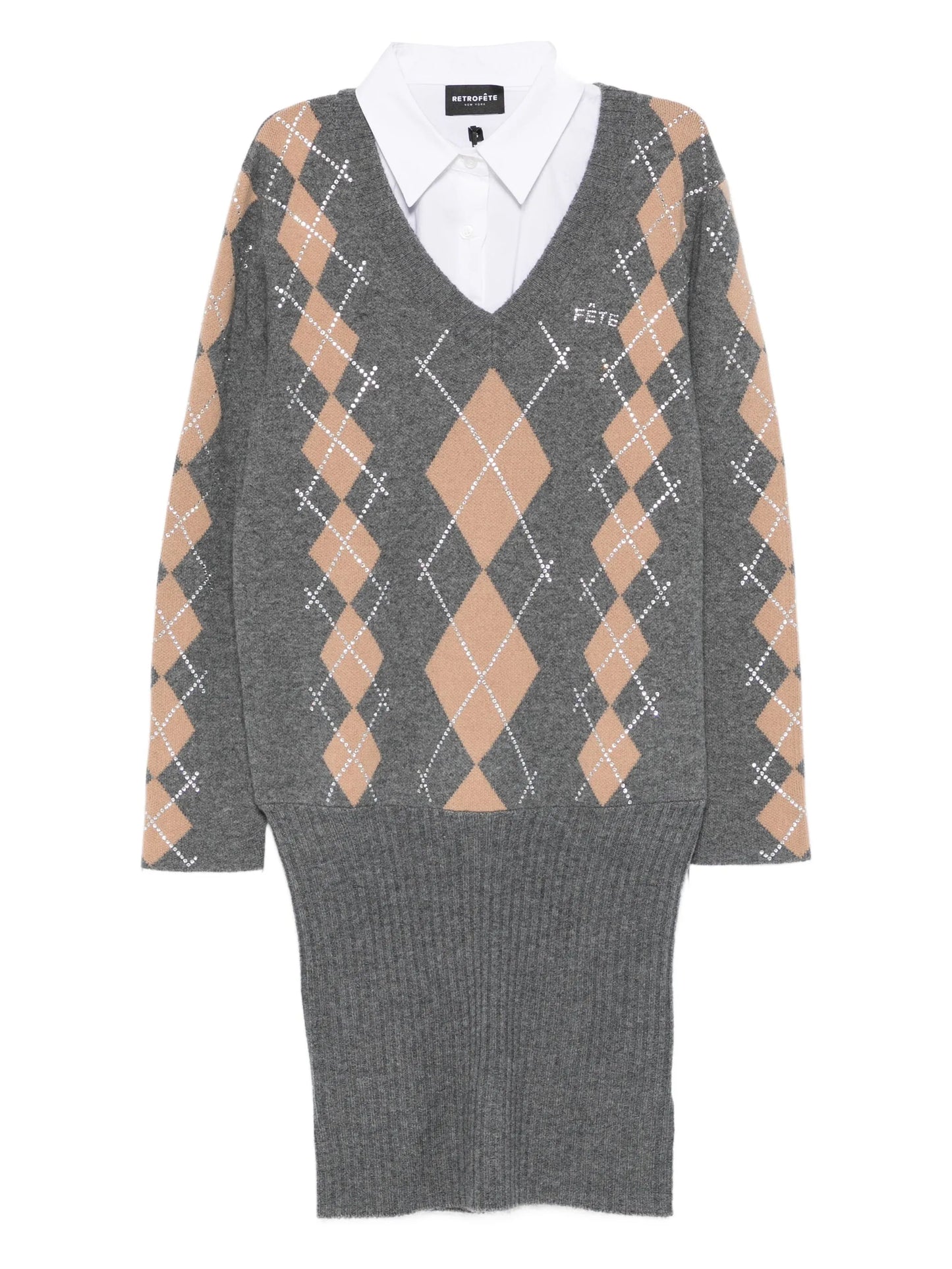 Ornella argyle-pattern embellished mini dress