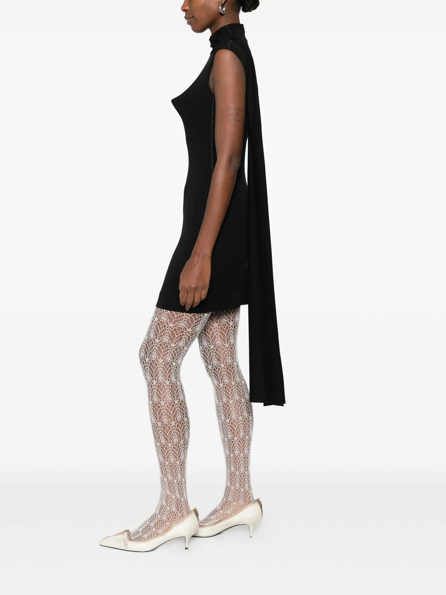high-neck asymmetric mini dress