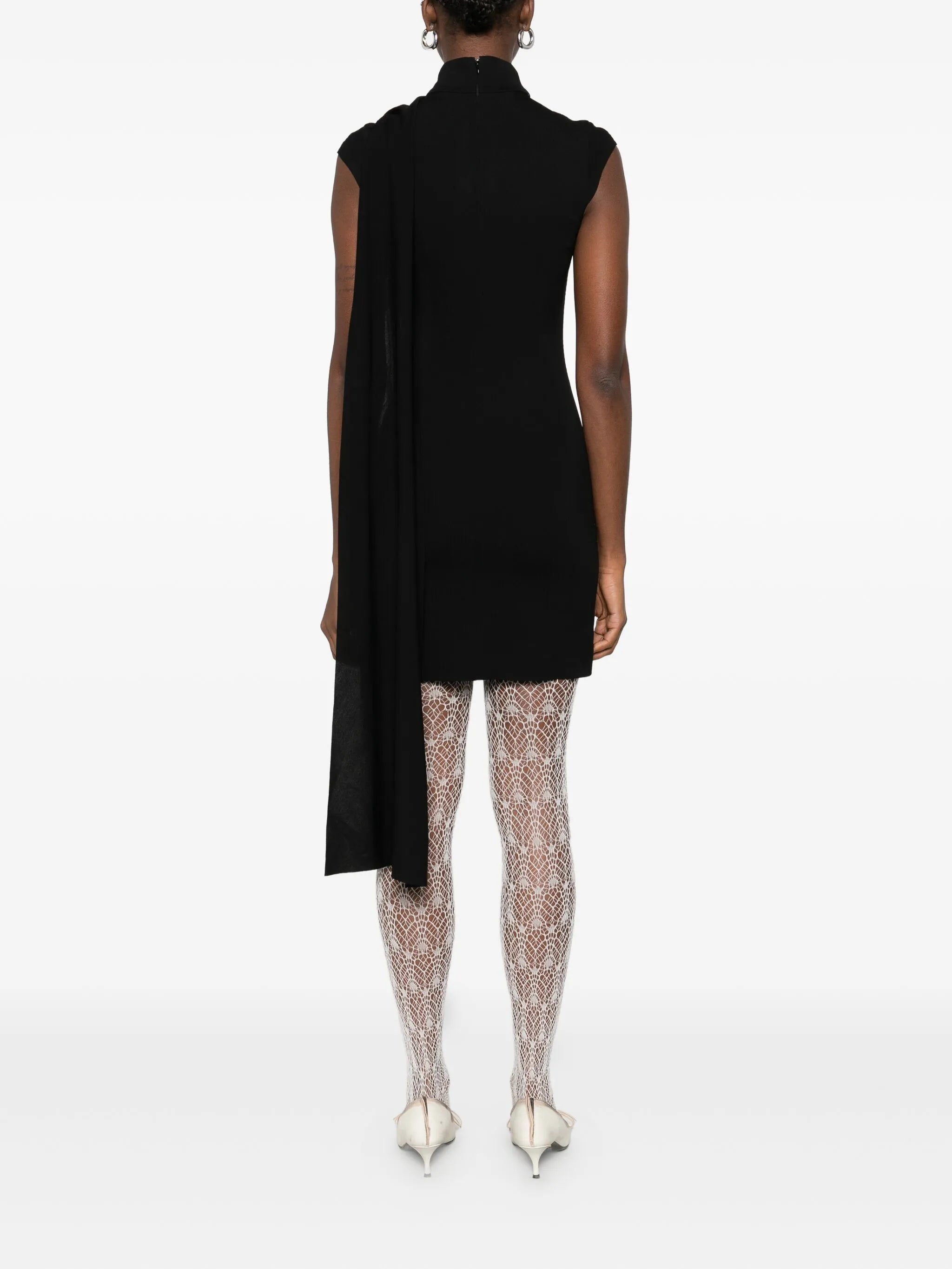 high-neck asymmetric mini dress