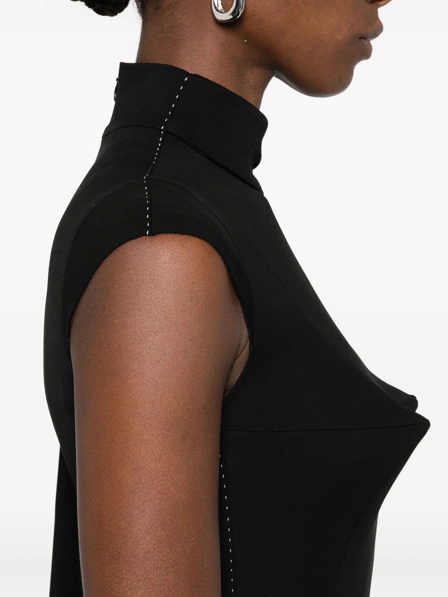 high-neck asymmetric mini dress