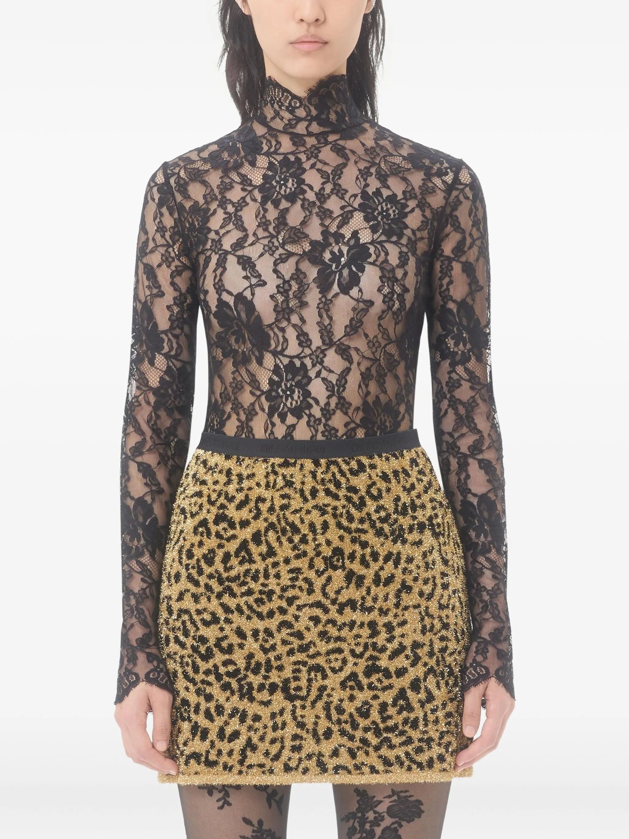 high-neck lace bodysuit