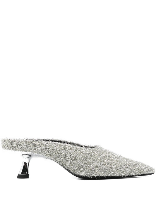 tinsel pointed Gala mules in silver