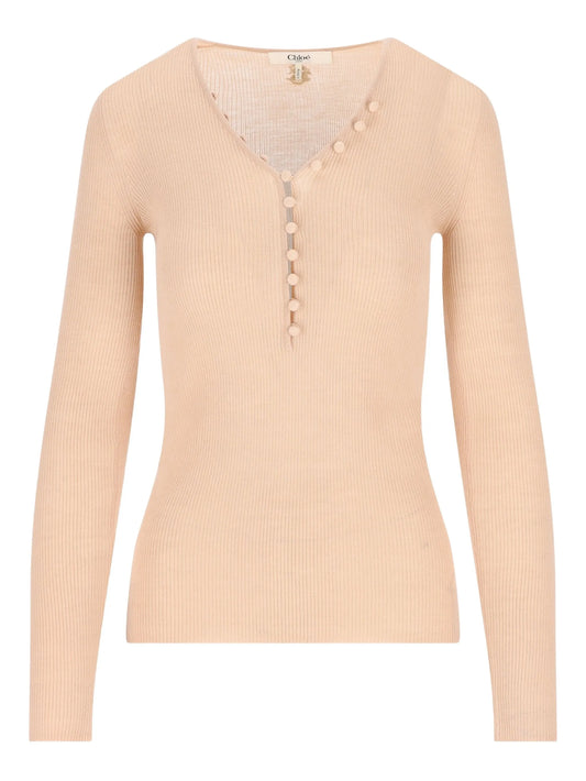 Henley ribbed button-front T-shirt