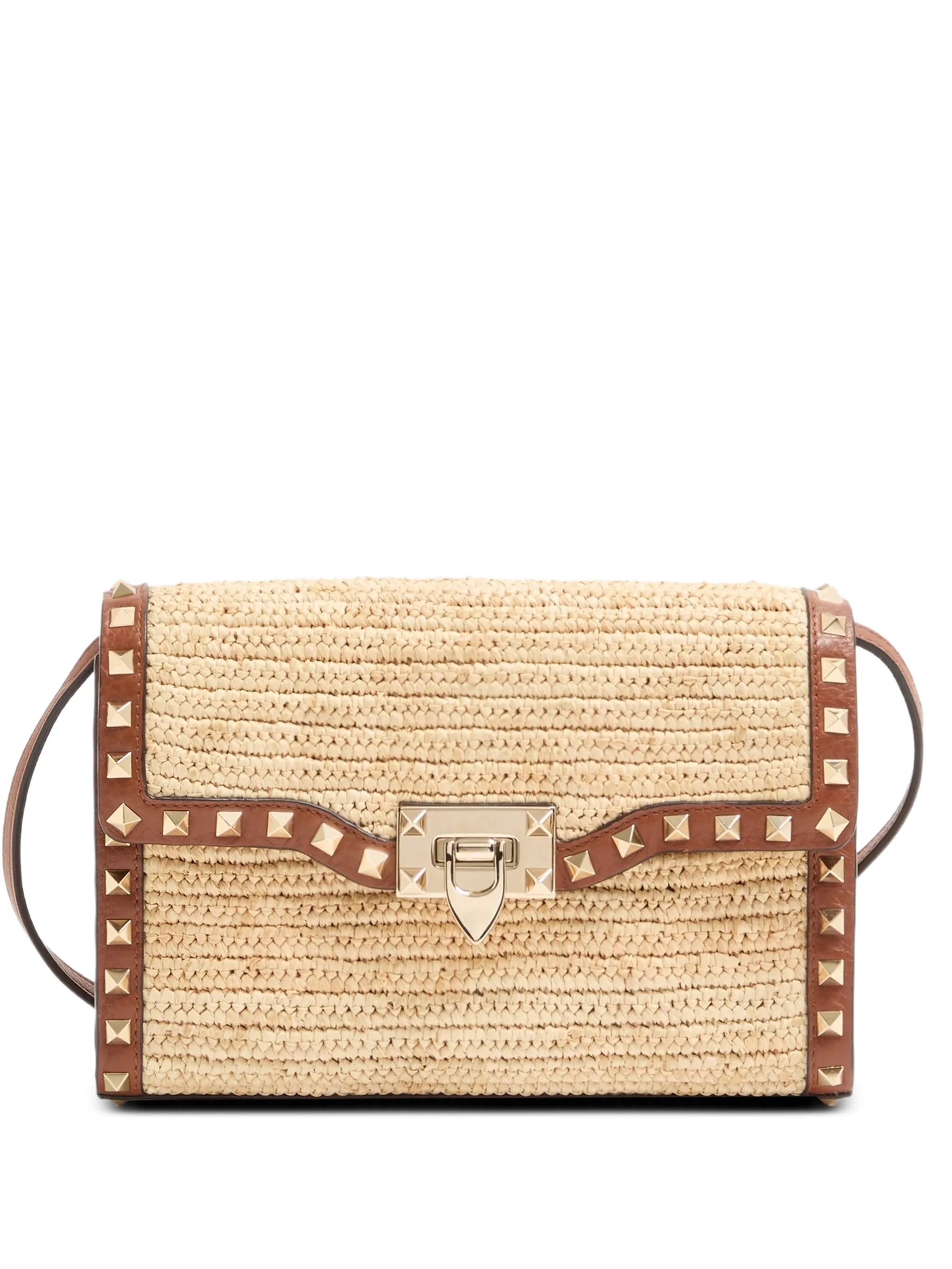 small Rockstud raffia shoulder bag