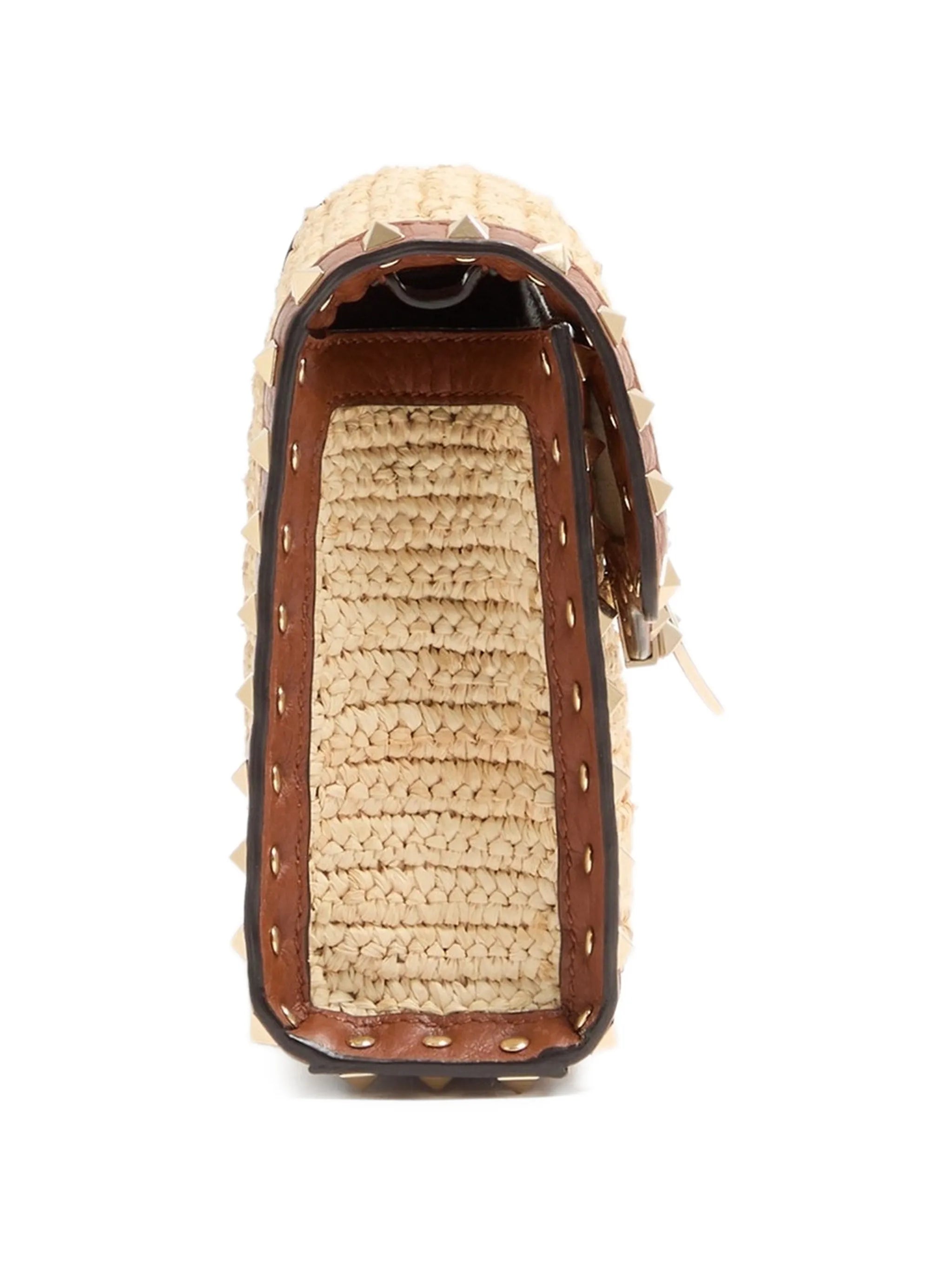 small Rockstud raffia shoulder bag