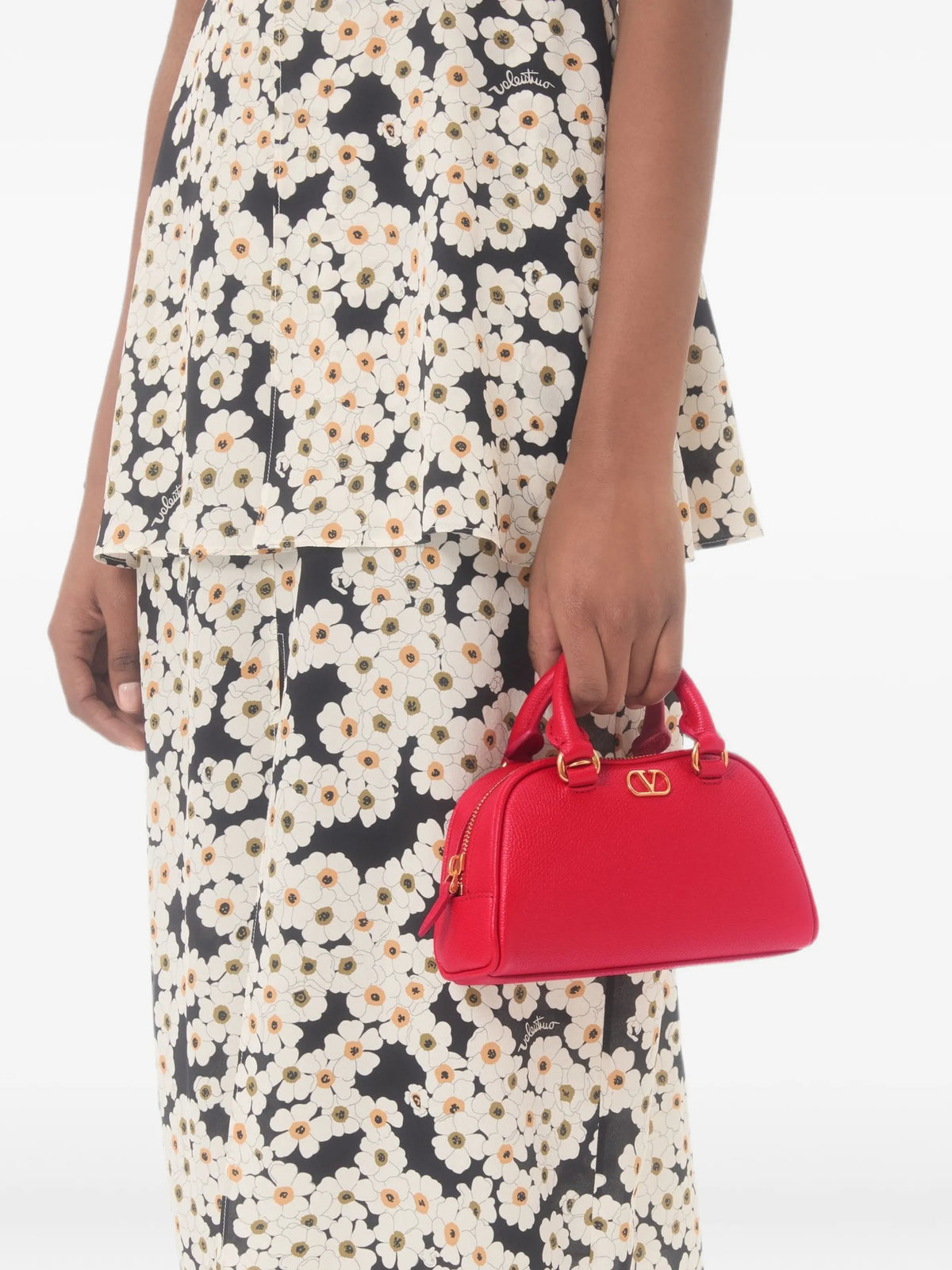 VLogo signature mini bowling bag in grainy calfskin