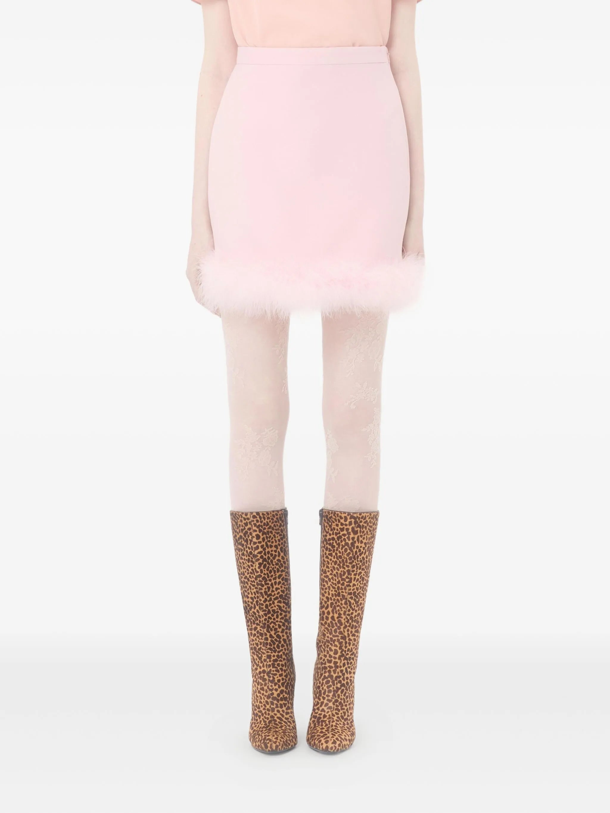 crepe couture feather-trim mini skirt