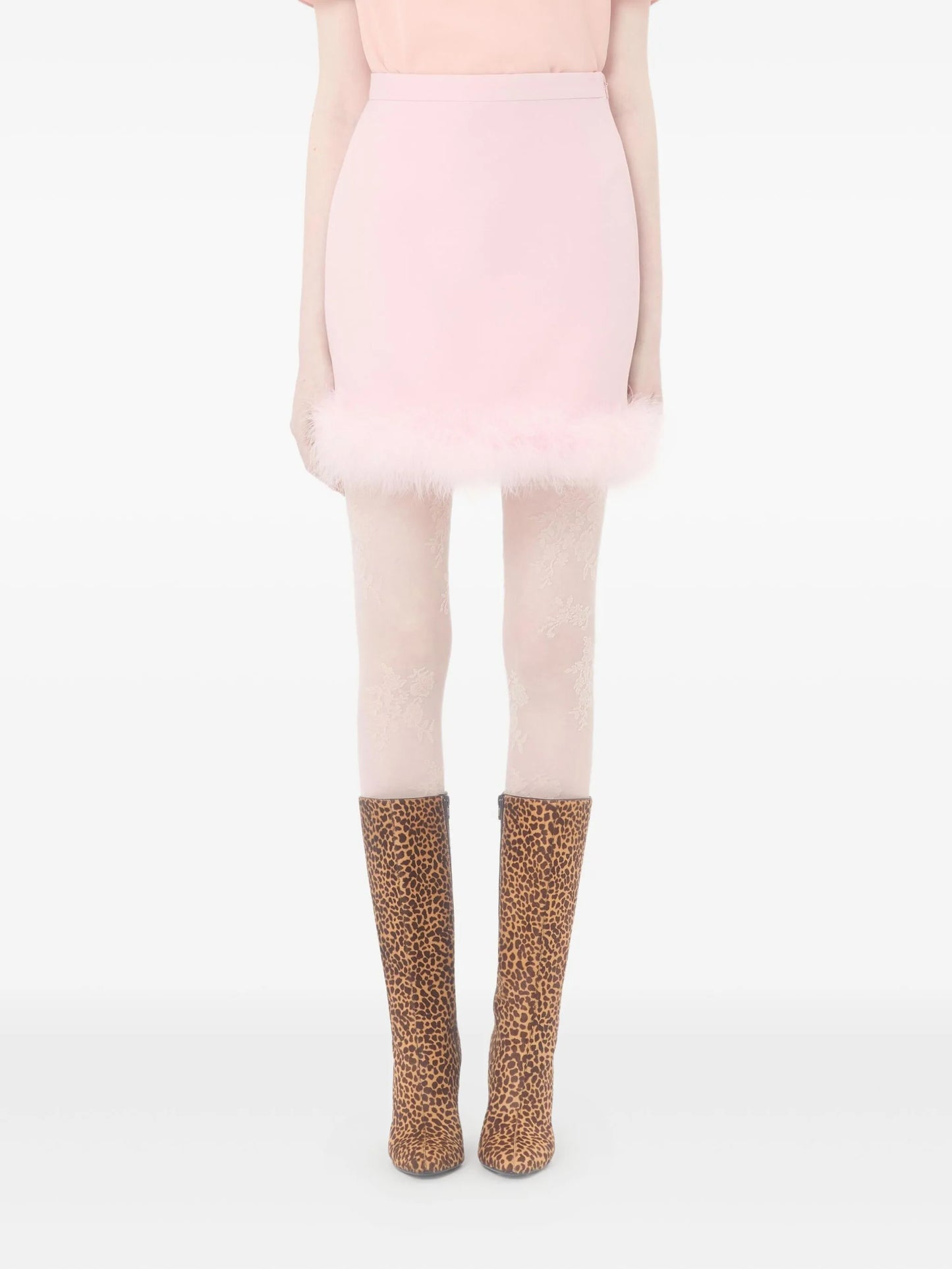 crepe couture feather-trim mini skirt