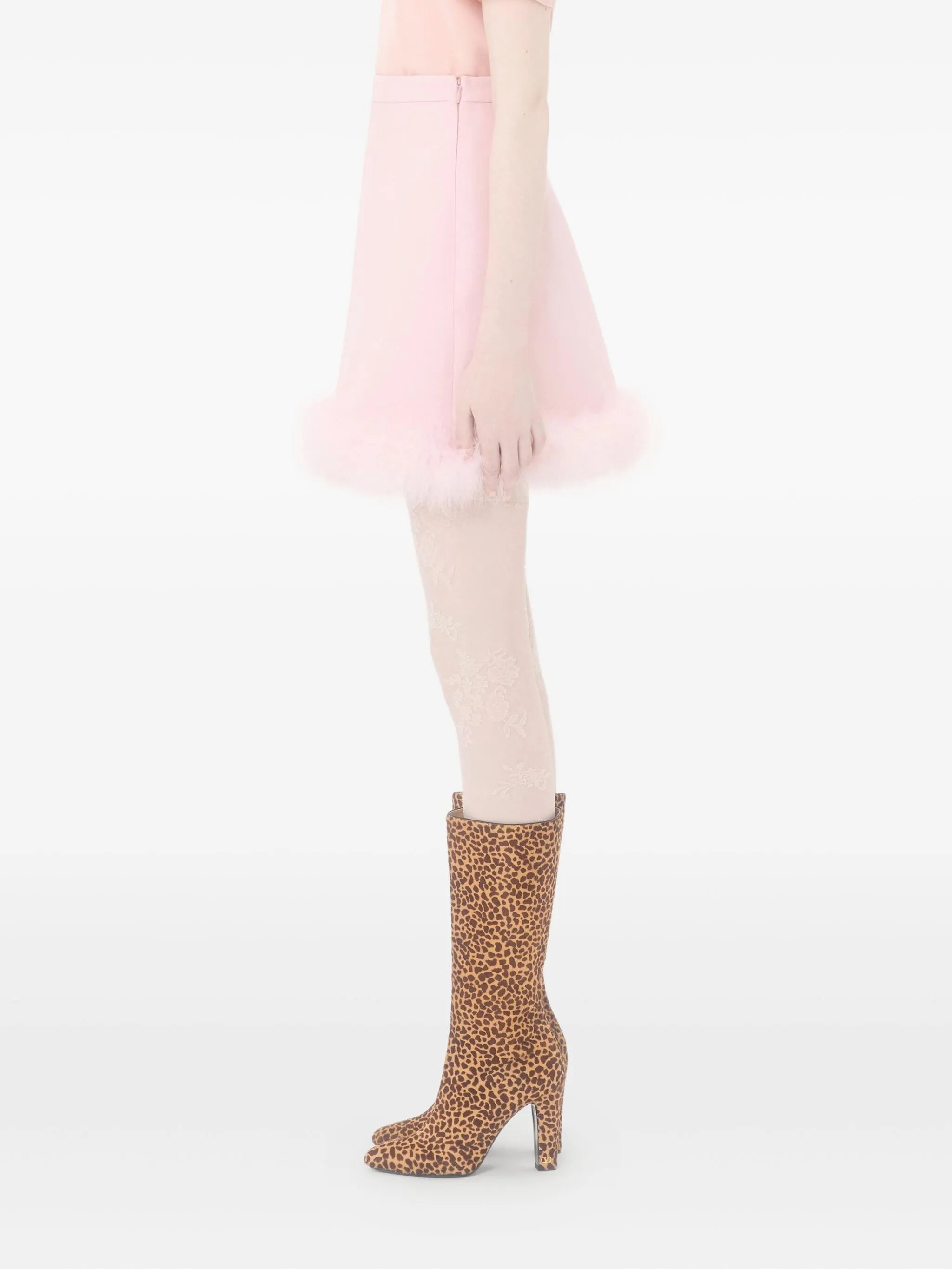 crepe couture feather-trim mini skirt