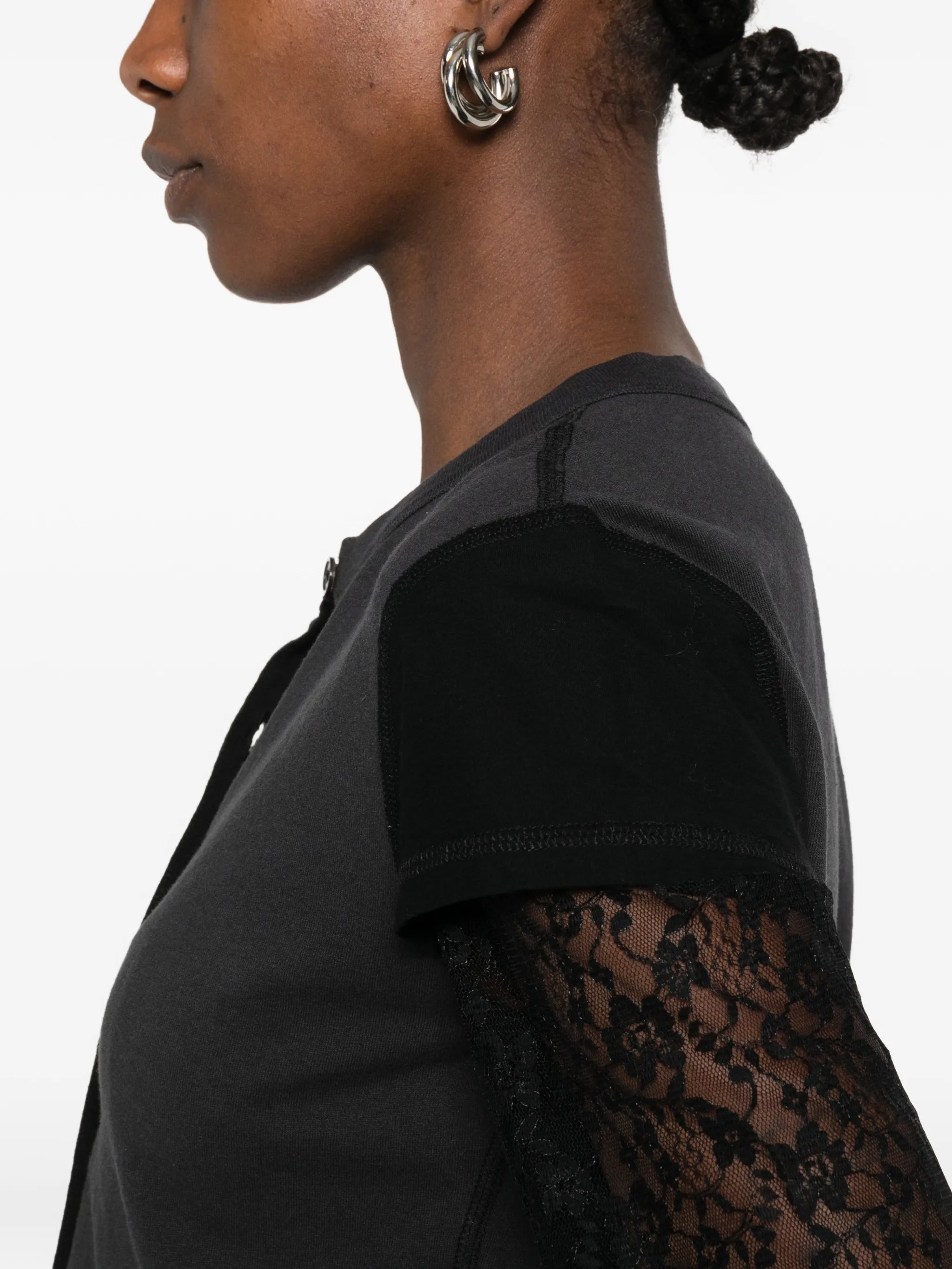 Heat lace-appliqué cardigan