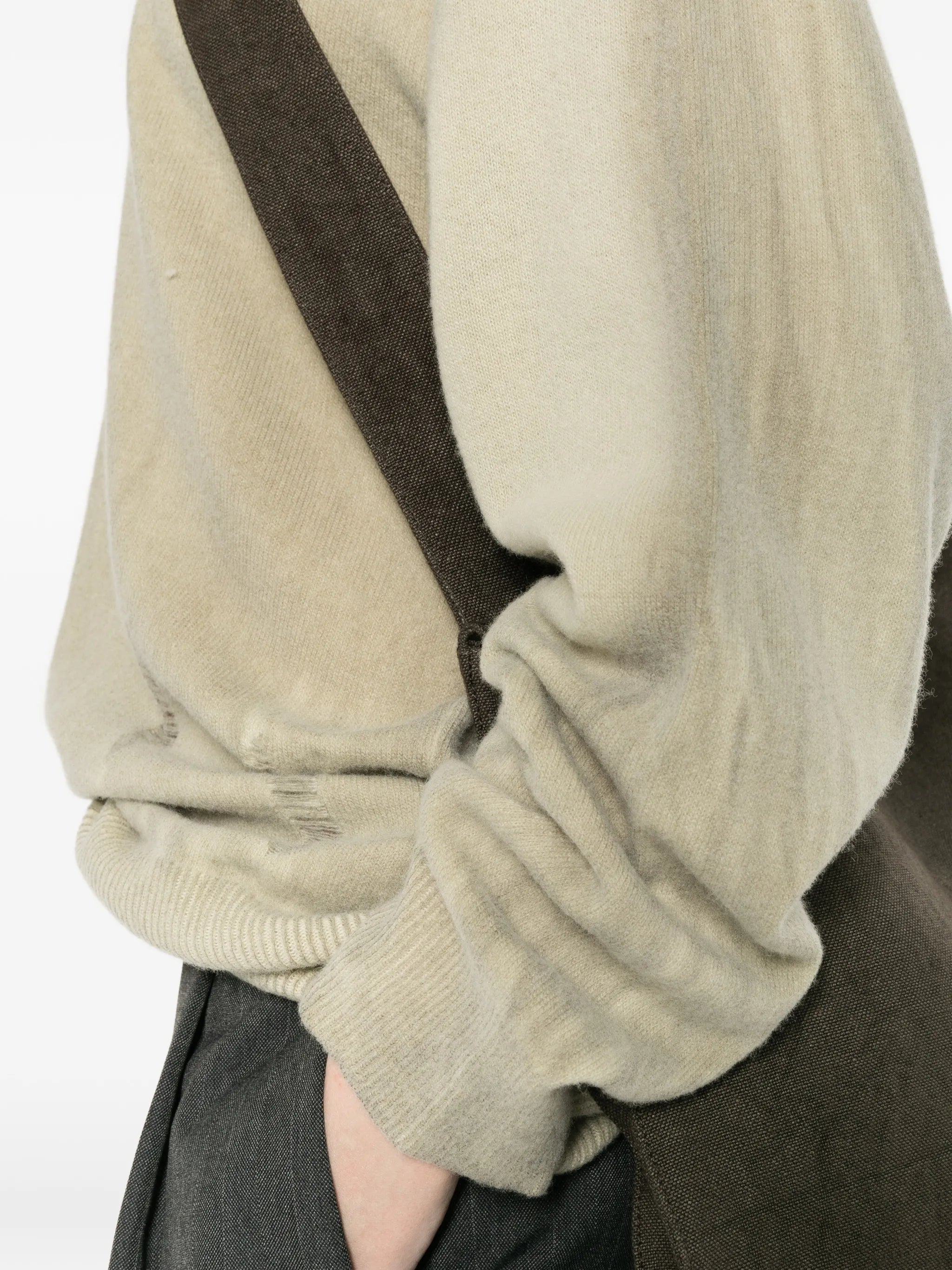 Slant distressed sweater