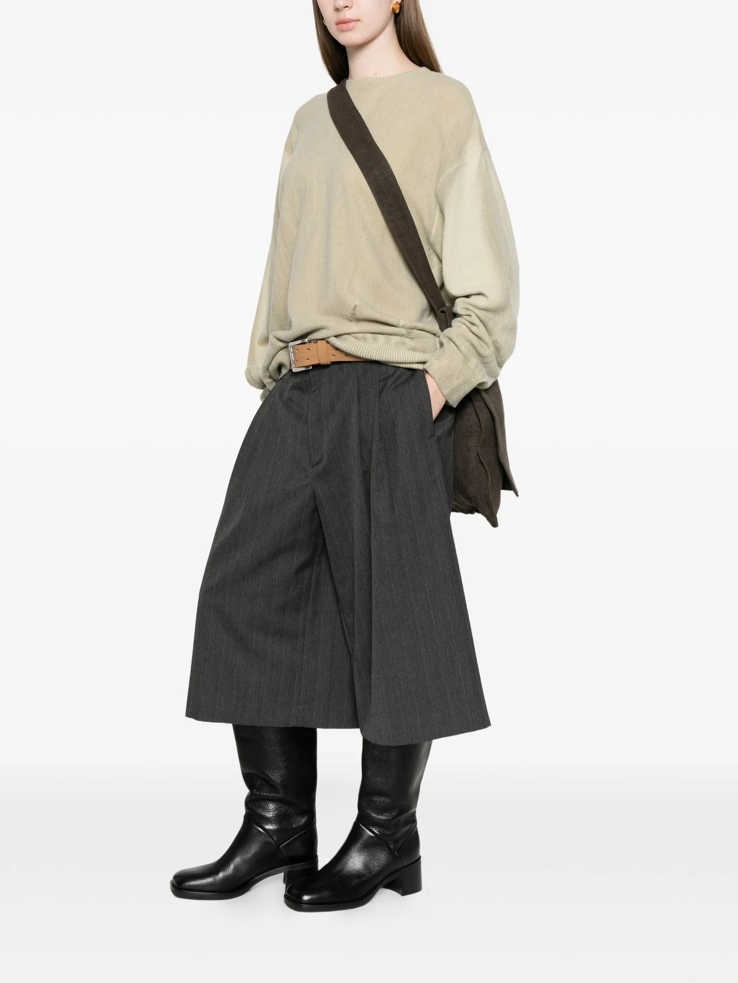 Slant distressed sweater