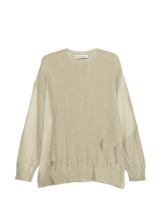 Slant distressed sweater