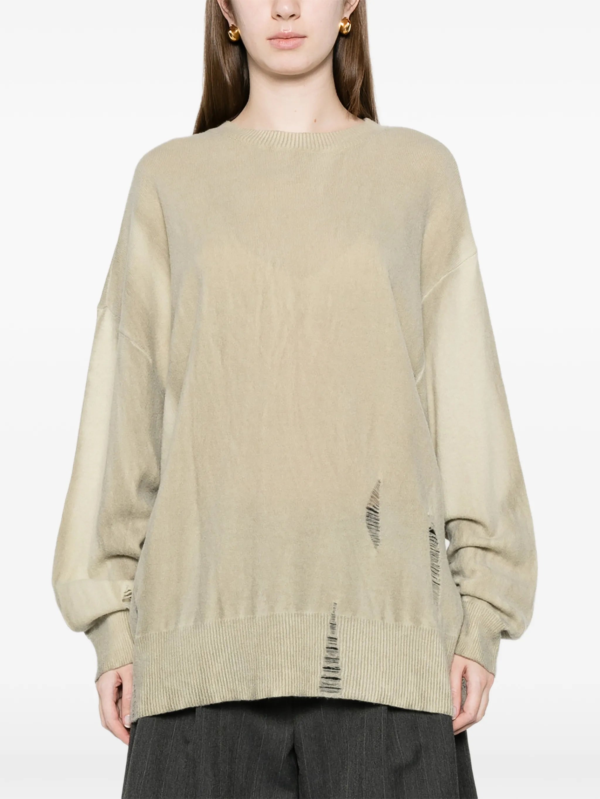 Slant distressed sweater