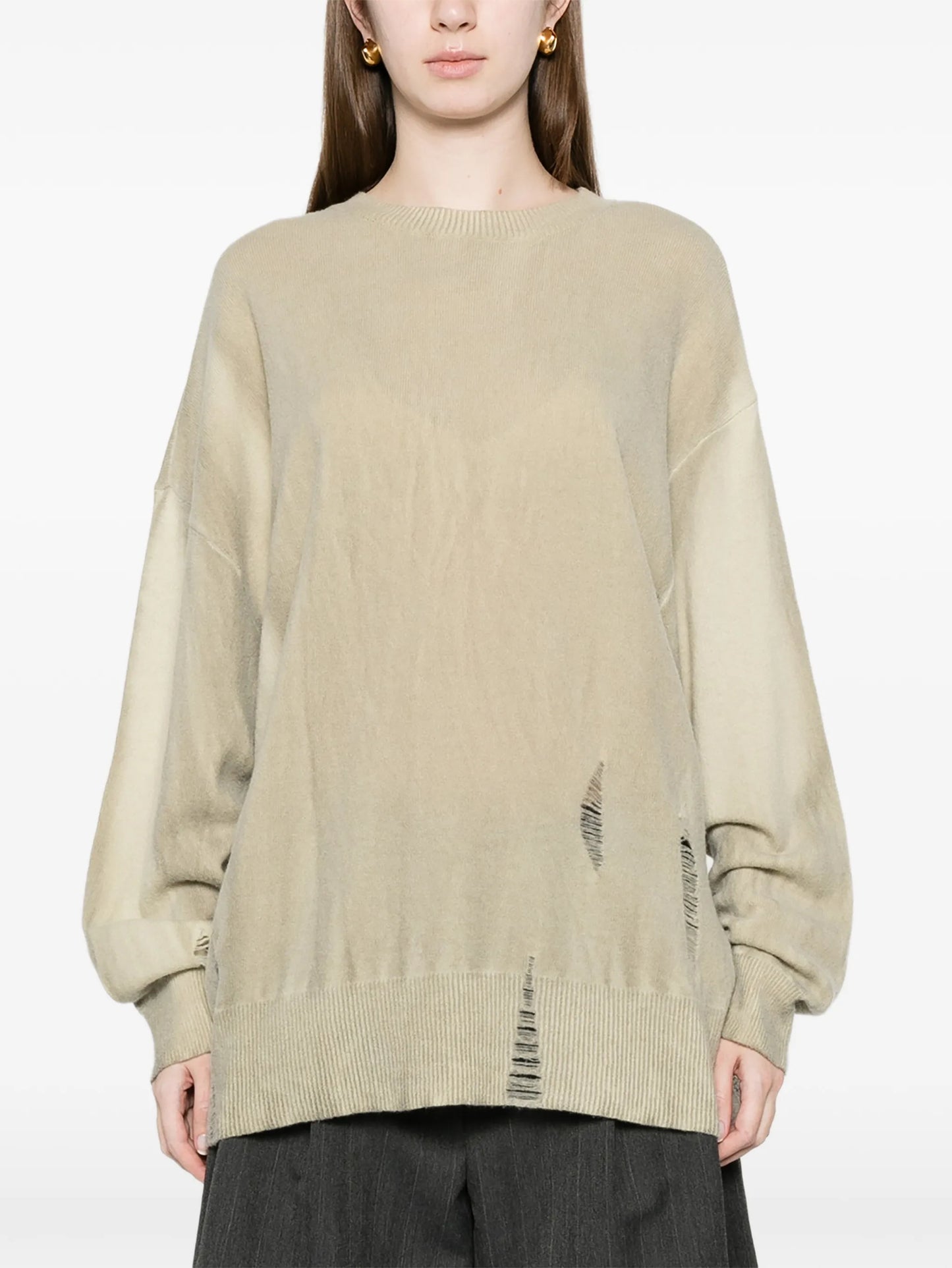Slant distressed sweater