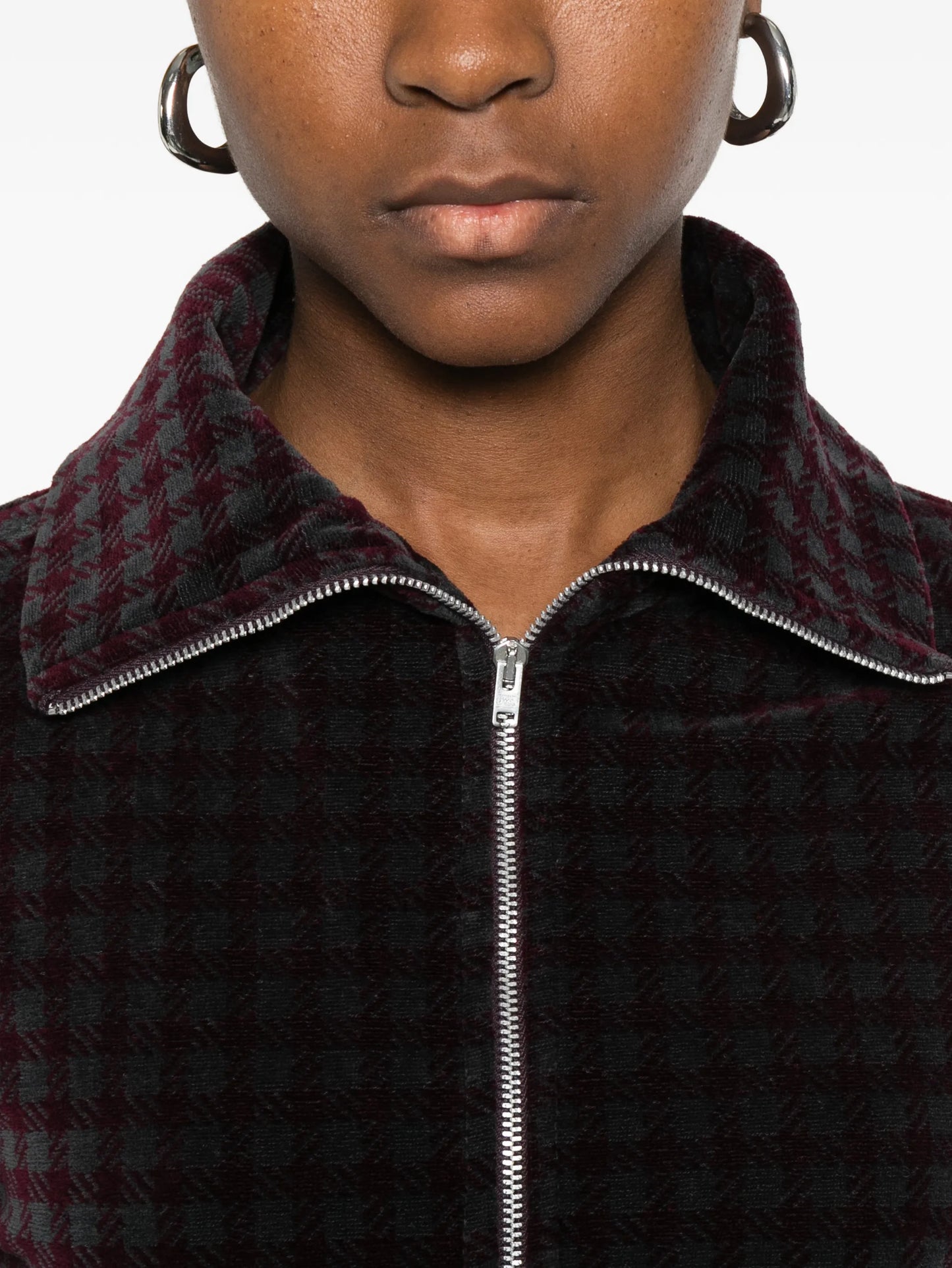 zip-up patterned cardigan