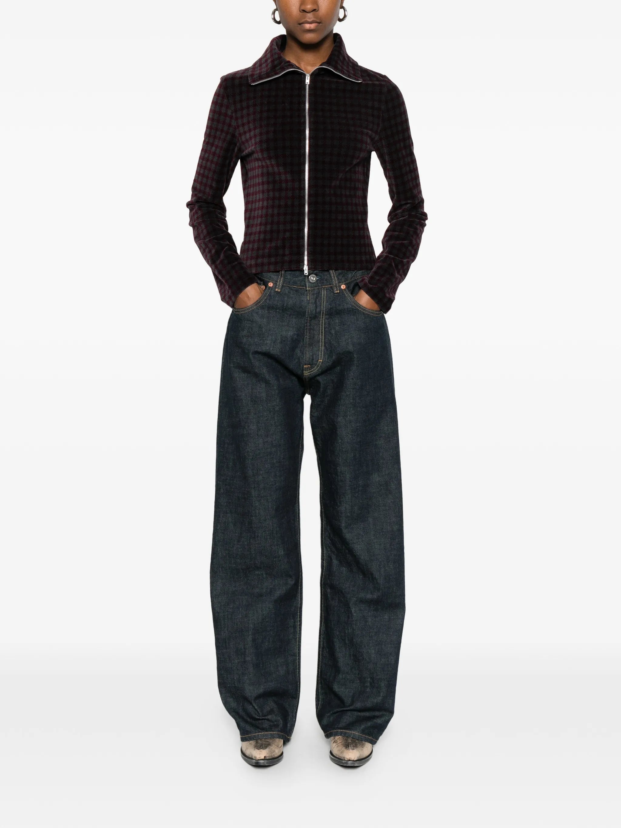 zip-up patterned cardigan