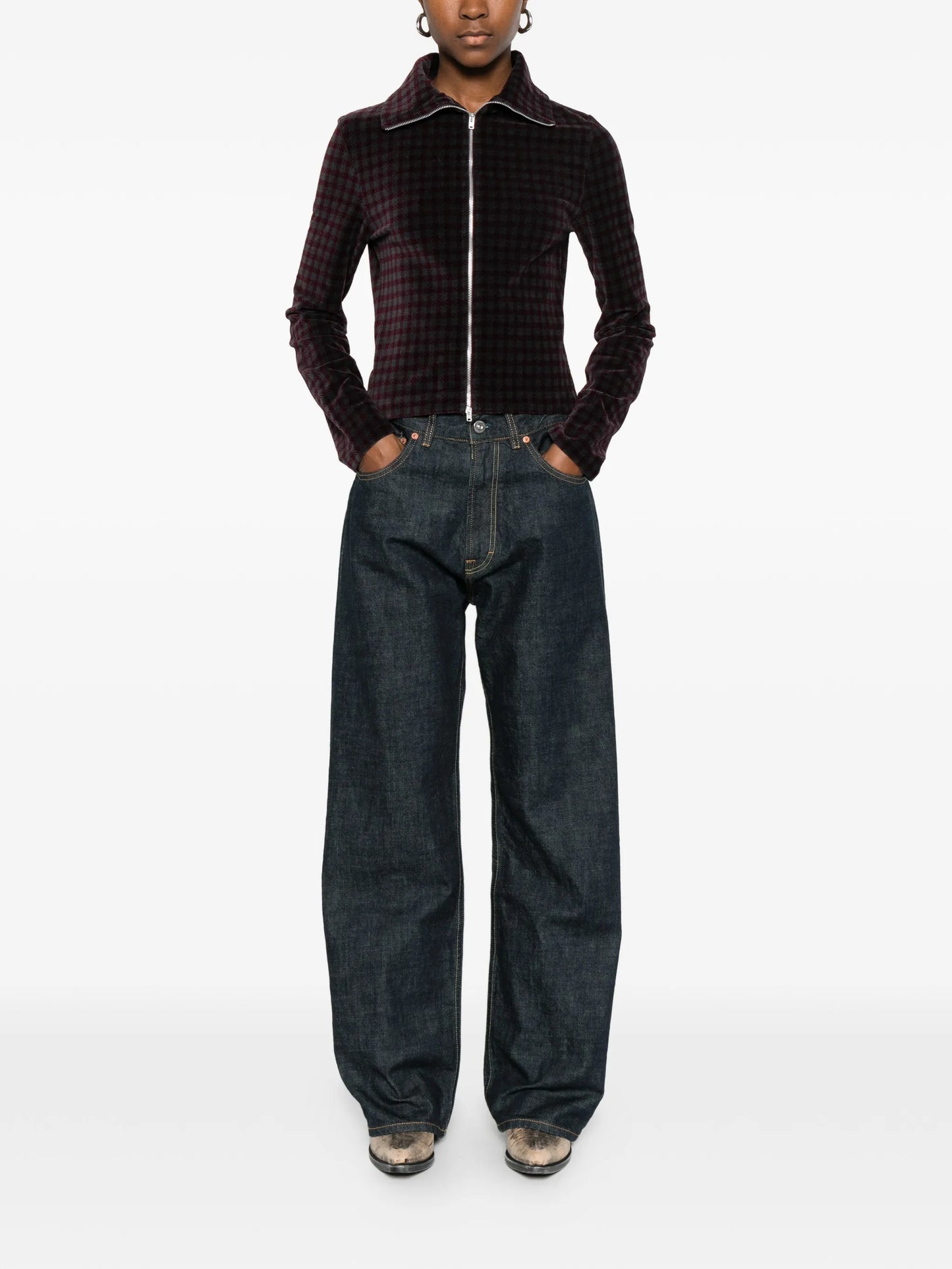 zip-up patterned cardigan