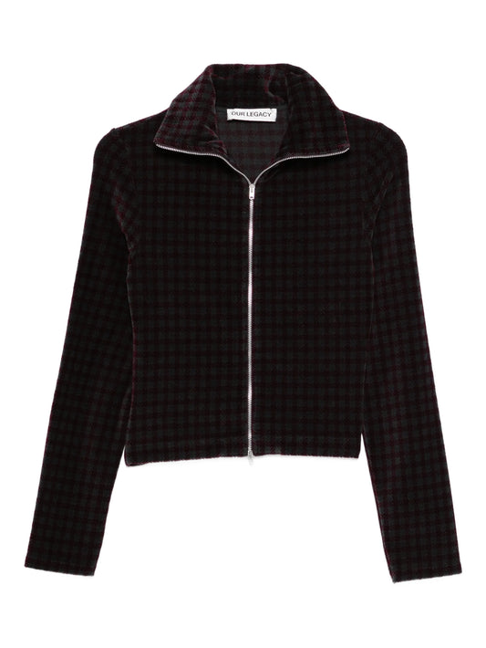 zip-up patterned cardigan