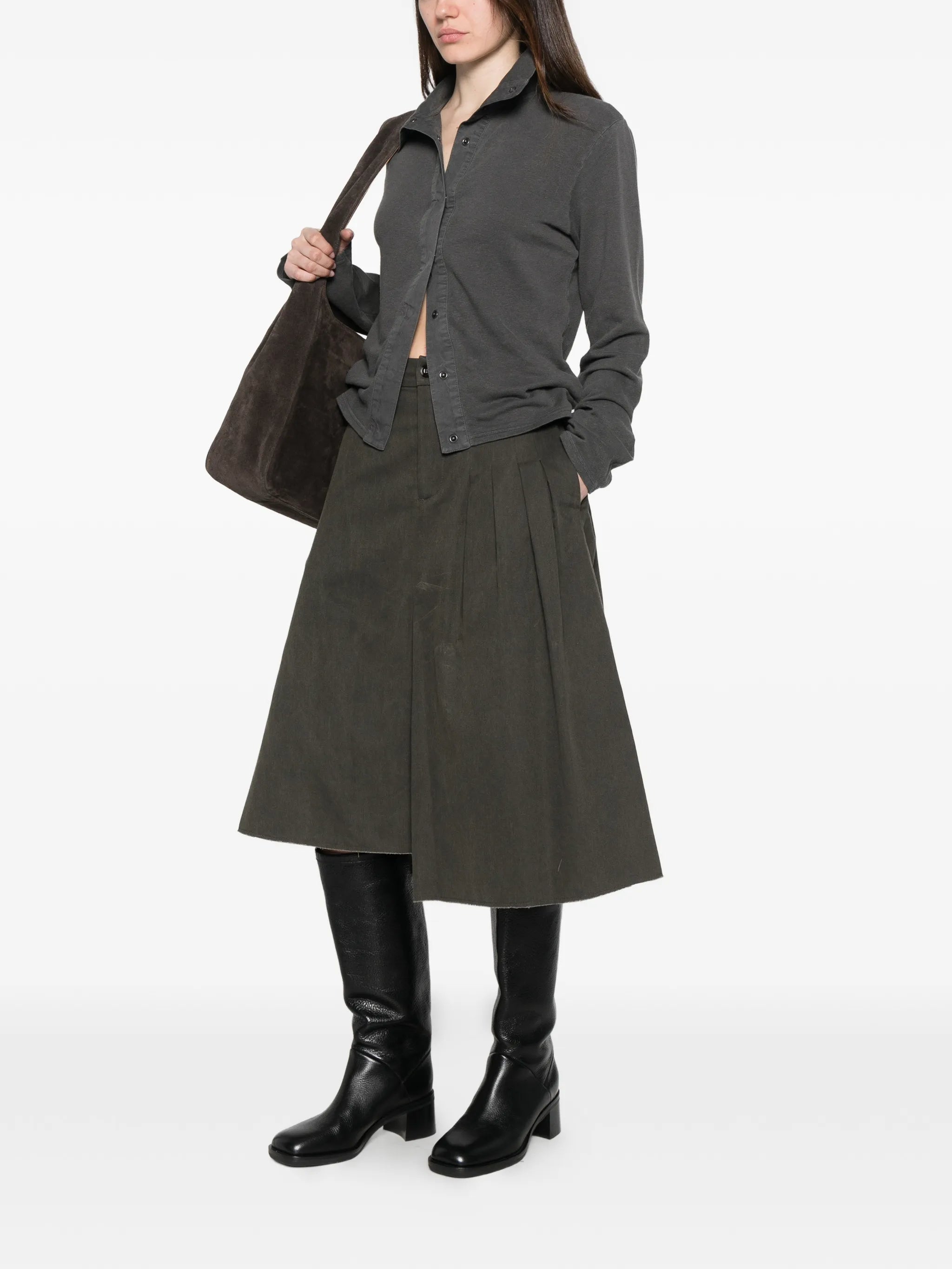 Origami asymmetric-hem midi skirt