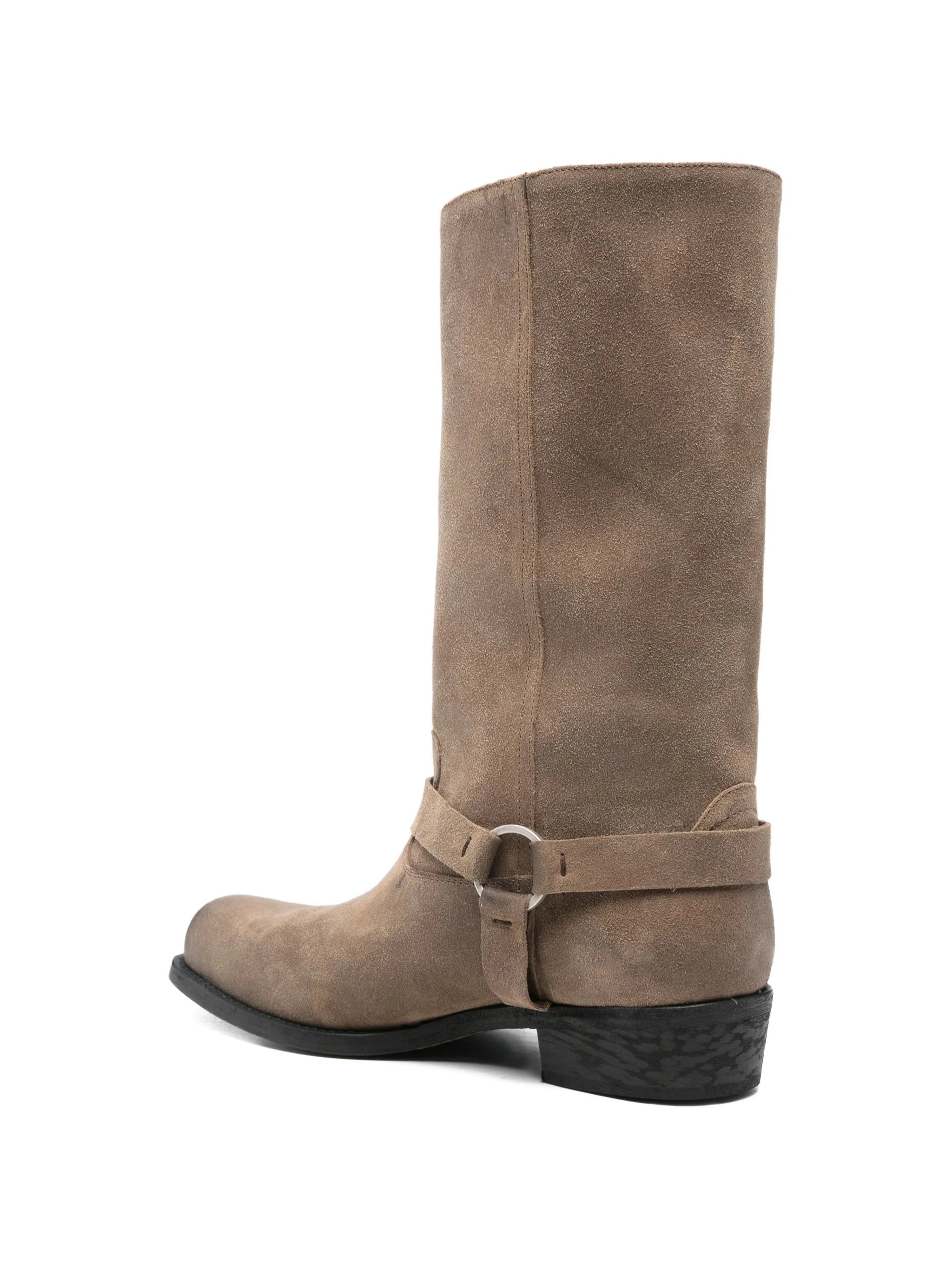 buckle-strap suede biker boots