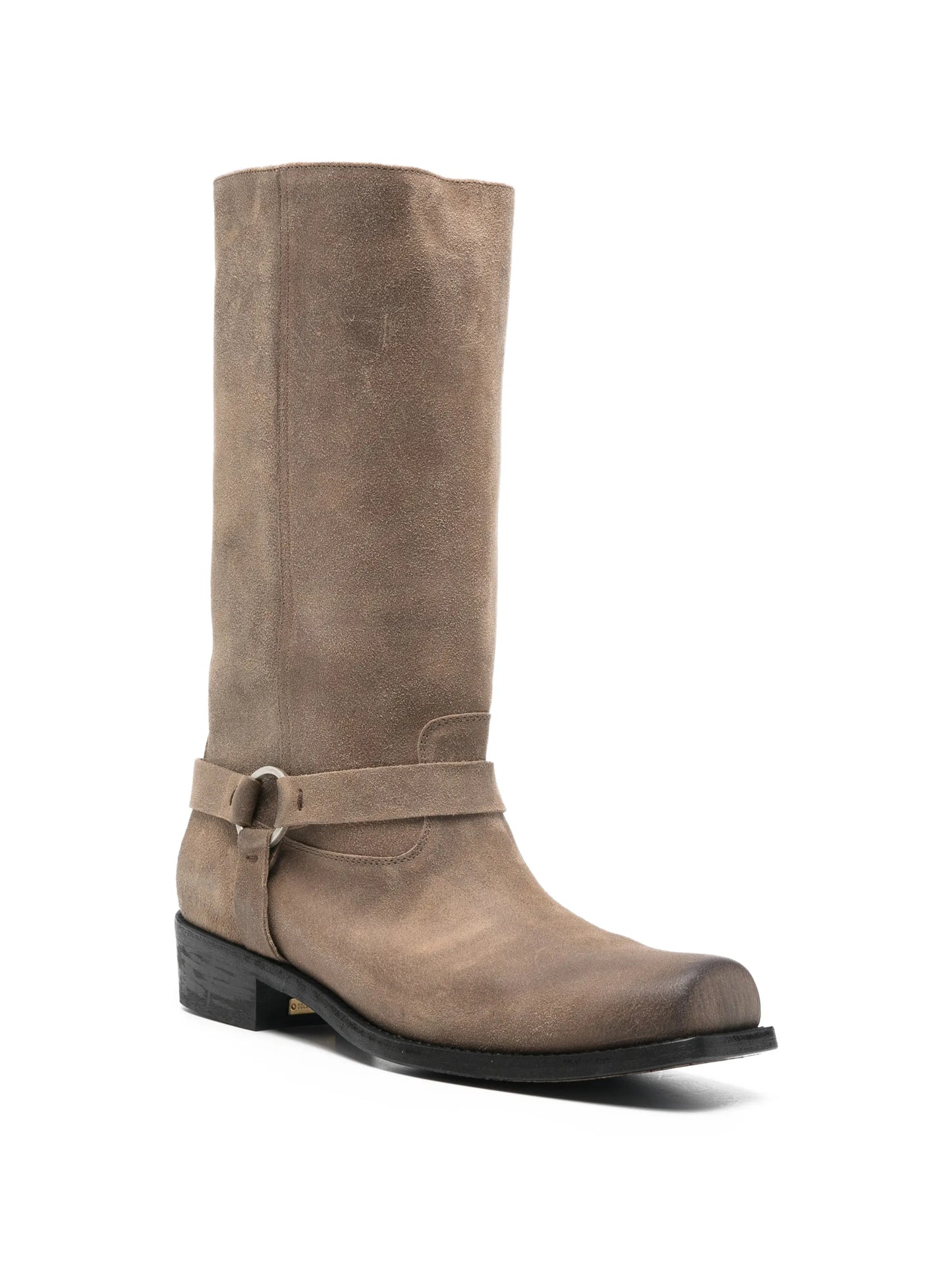buckle-strap suede biker boots