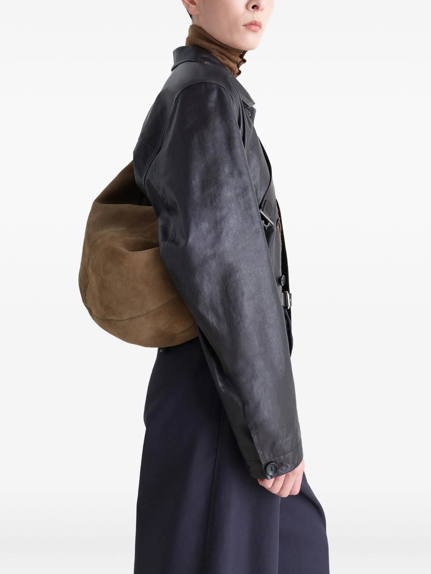suede leather zip shoulder bag
