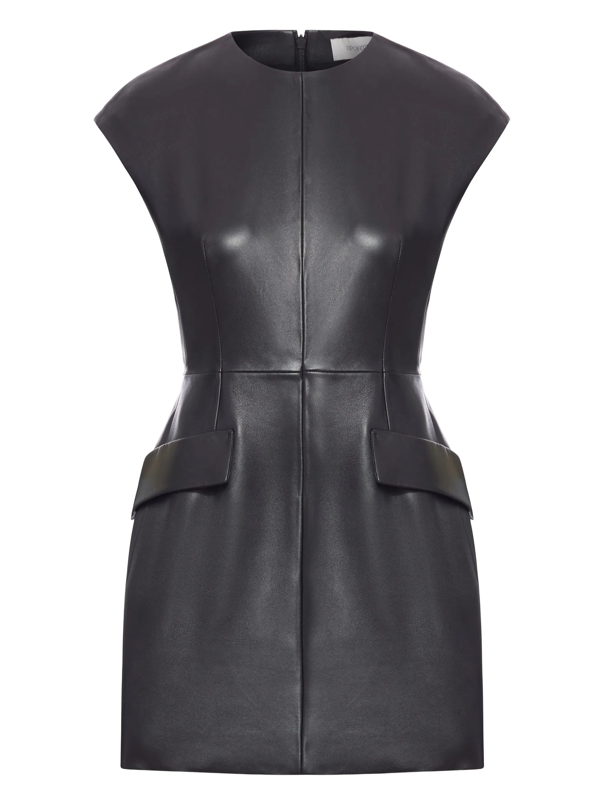 flap-pocket leather mini dress