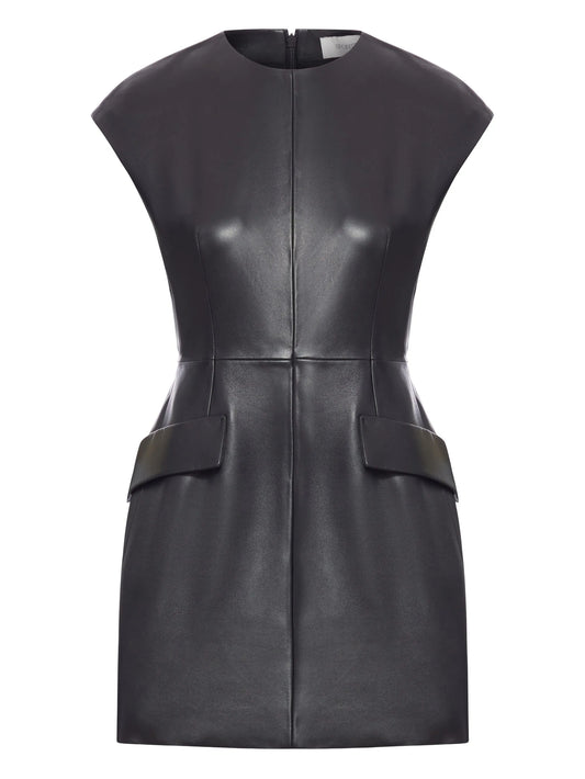 flap-pocket leather mini dress
