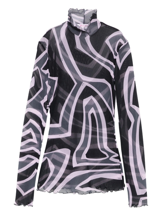 abstract-print mesh top