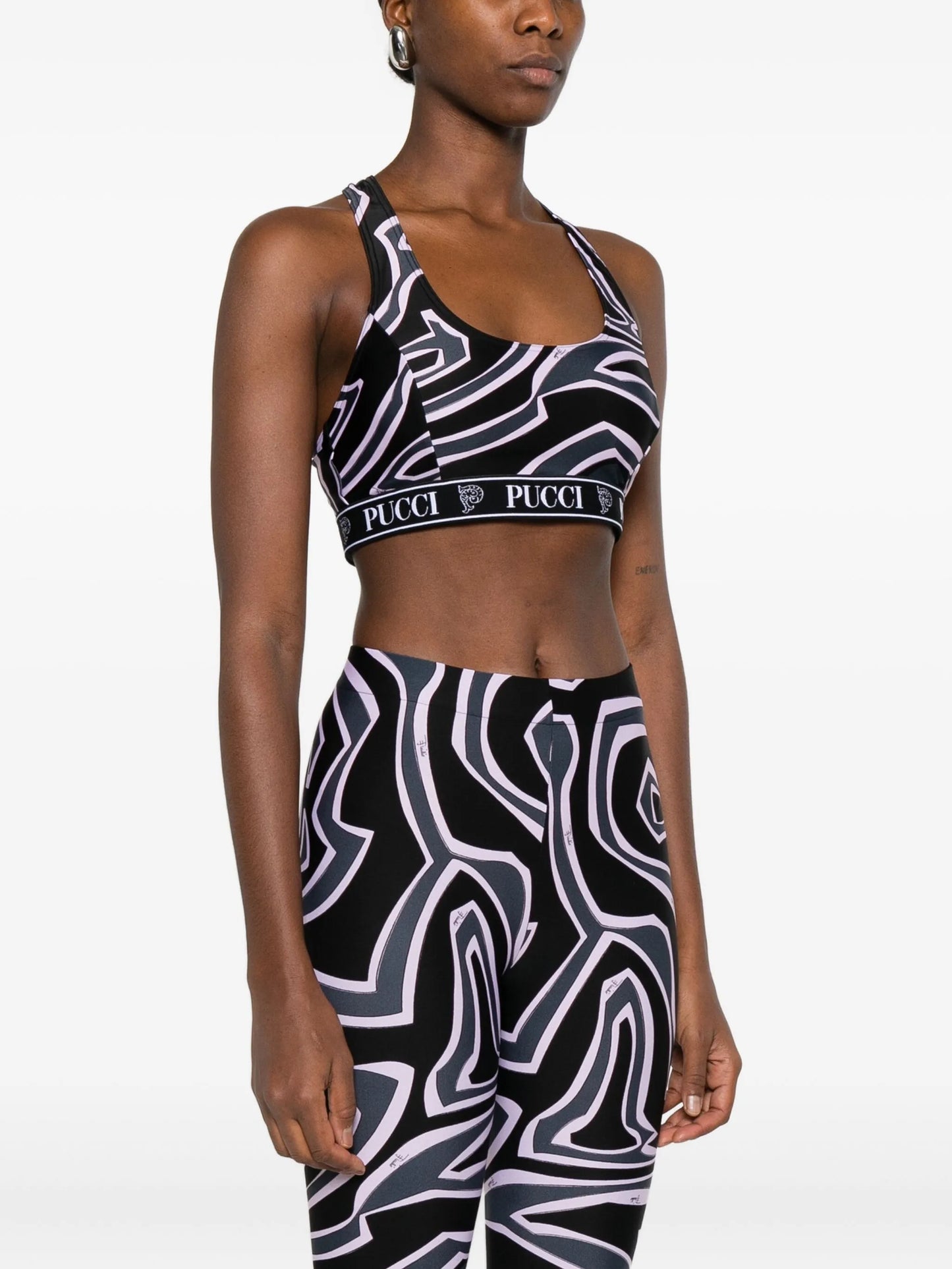 racer-neck print bra