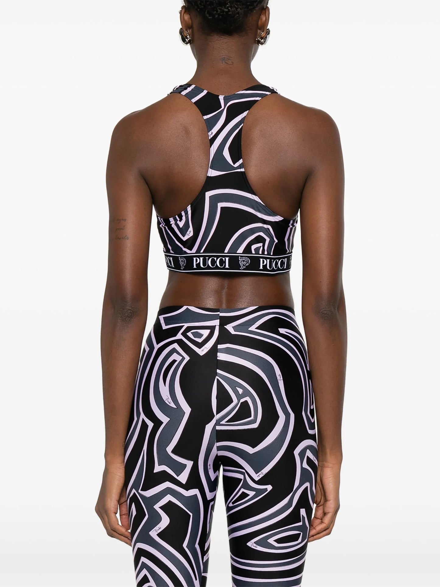 racer-neck print bra