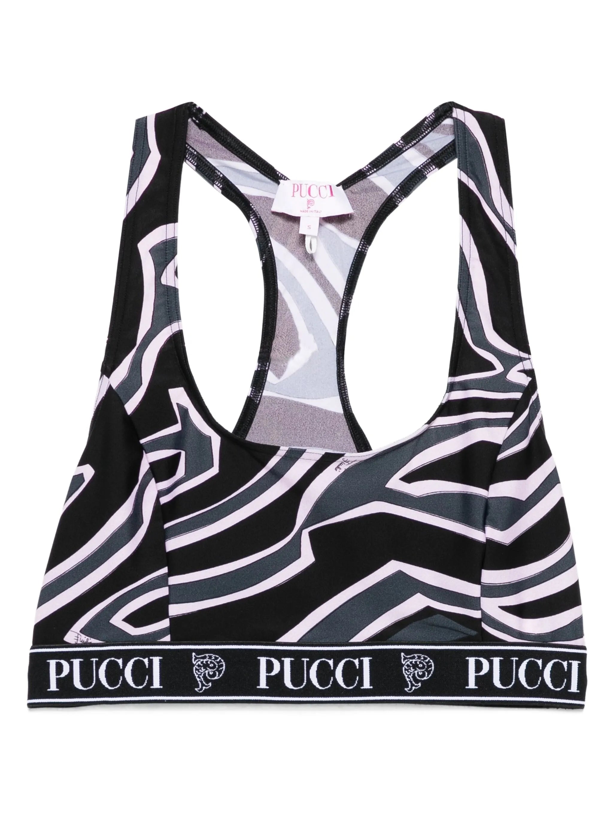 racer-neck print bra