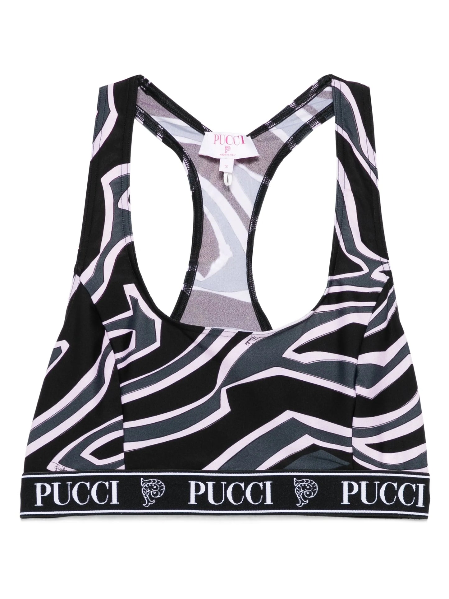 racer-neck print bra