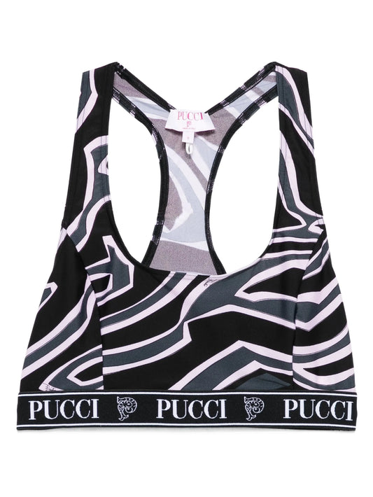 racer-neck print bra