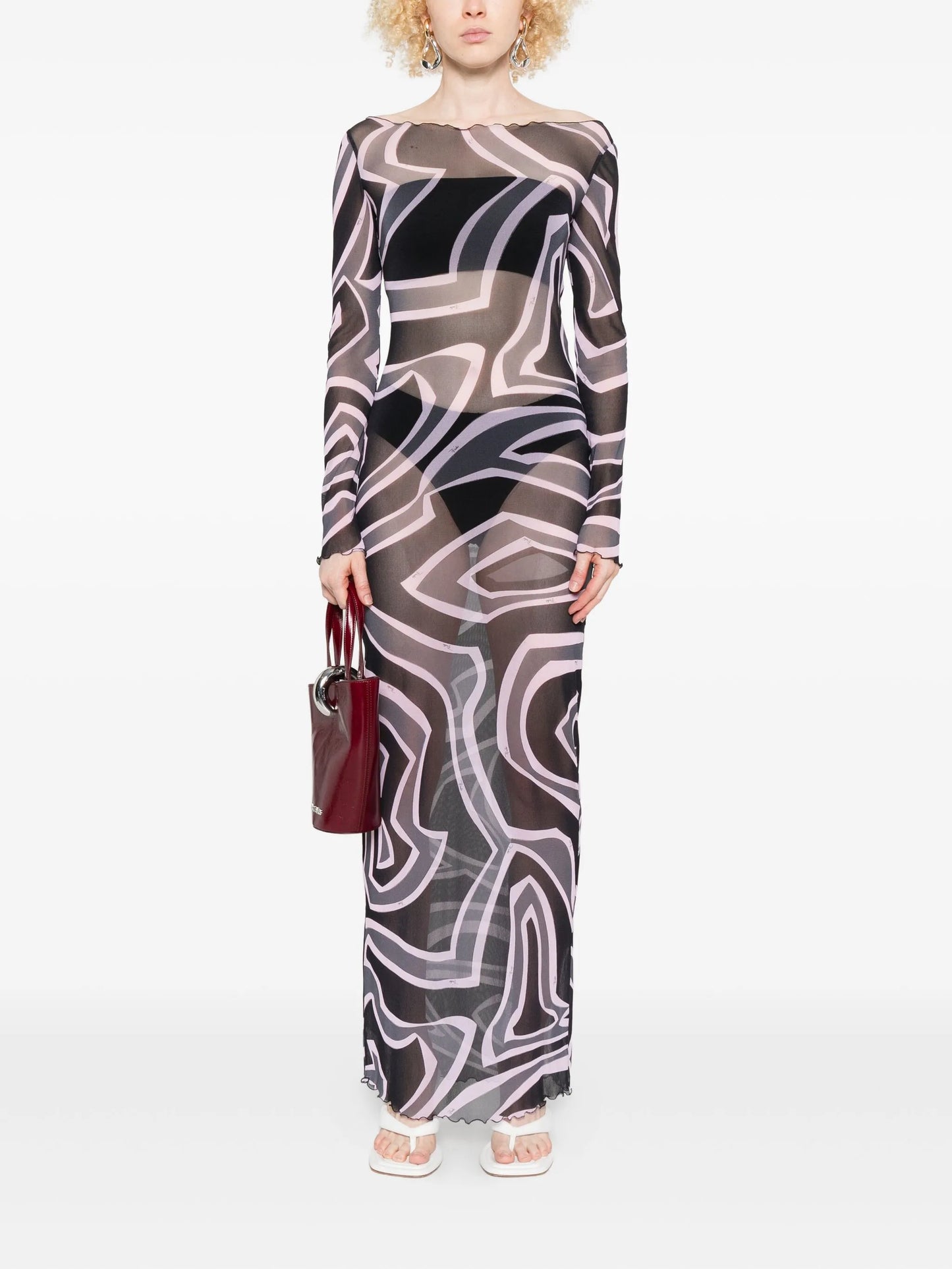 abstract-print long-sleeve maxi dress