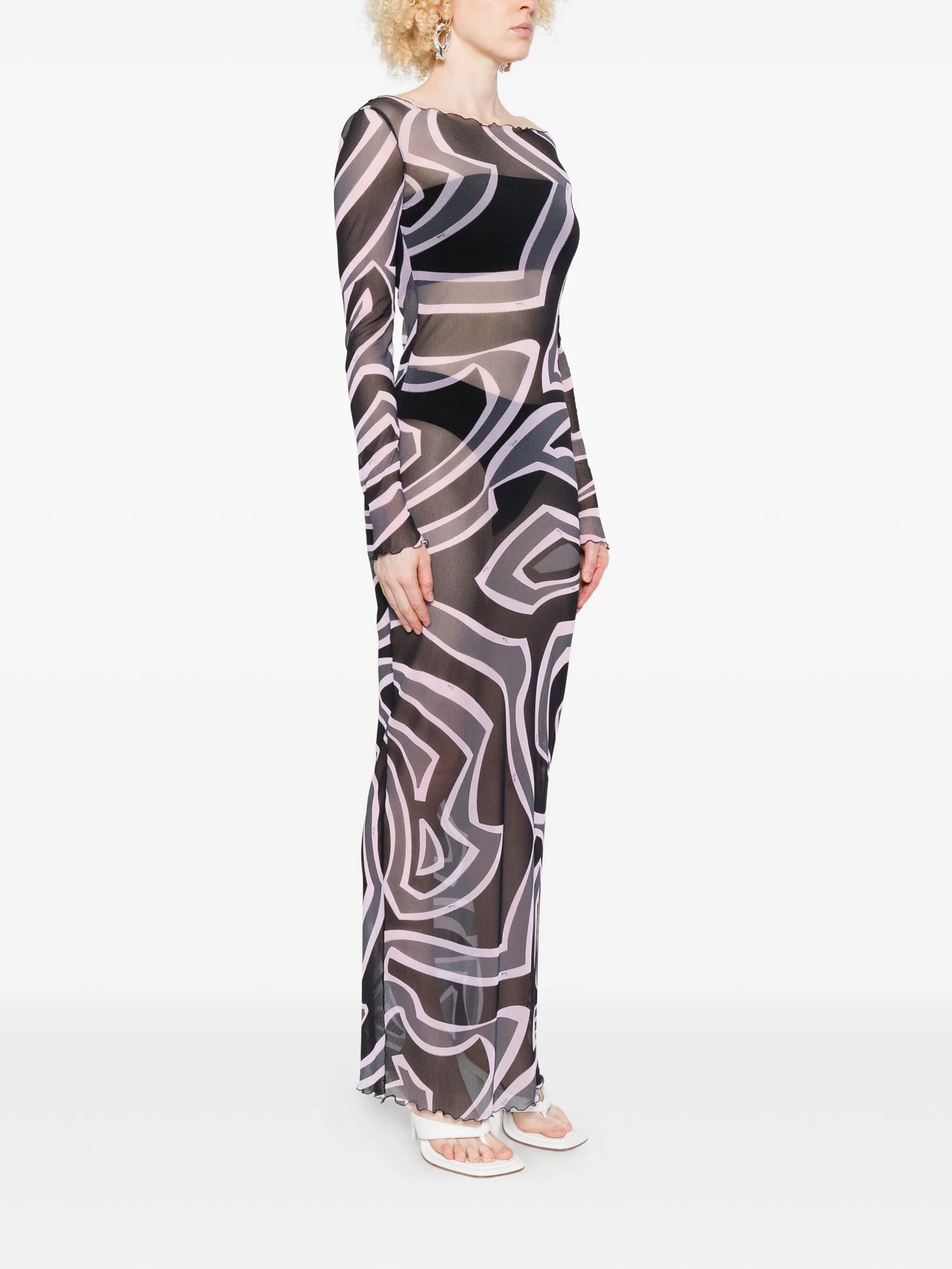 abstract-print long-sleeve maxi dress