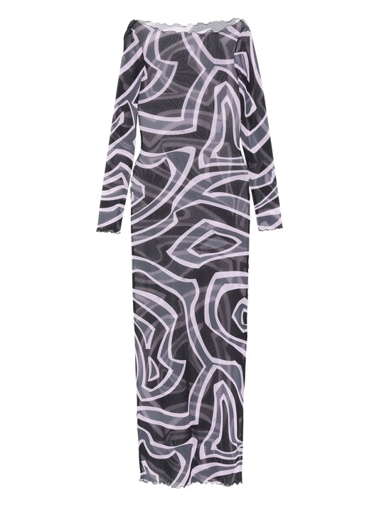 abstract-print long-sleeve maxi dress