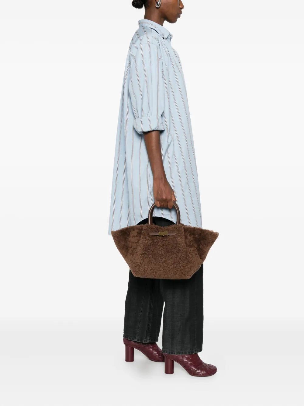 shearling top-handle shoulder bag