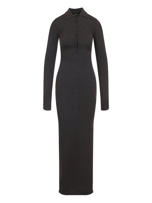 polo-neck button-front maxi dress