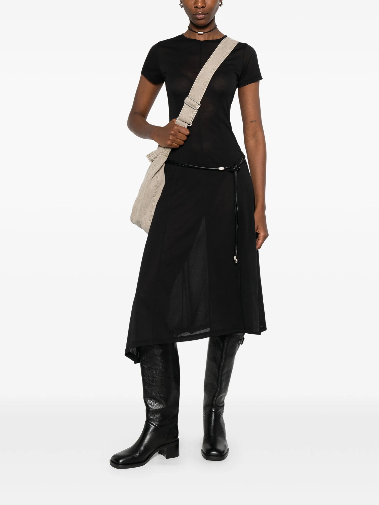Ragged short-sleeves midi dress