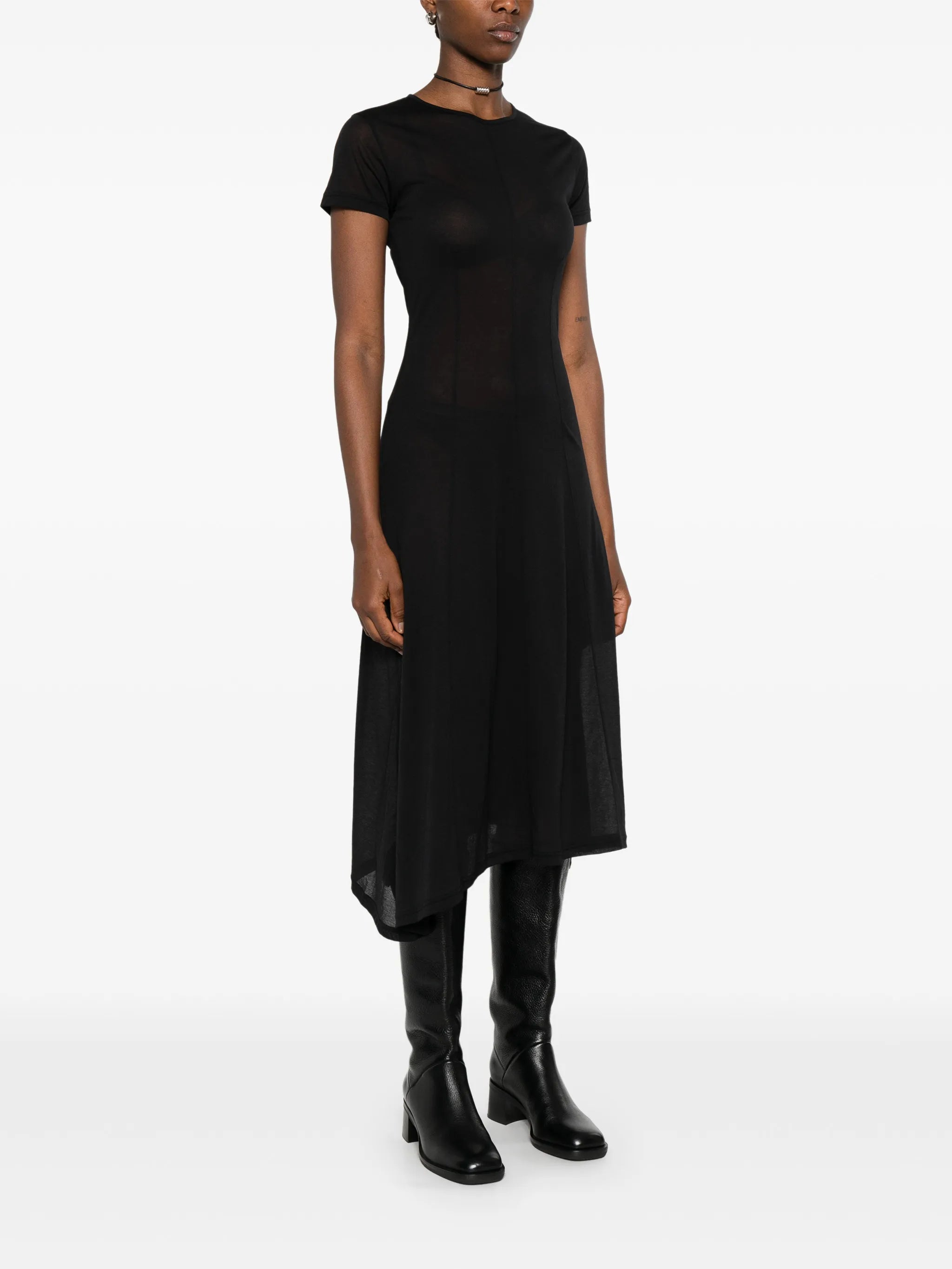 Ragged short-sleeves midi dress