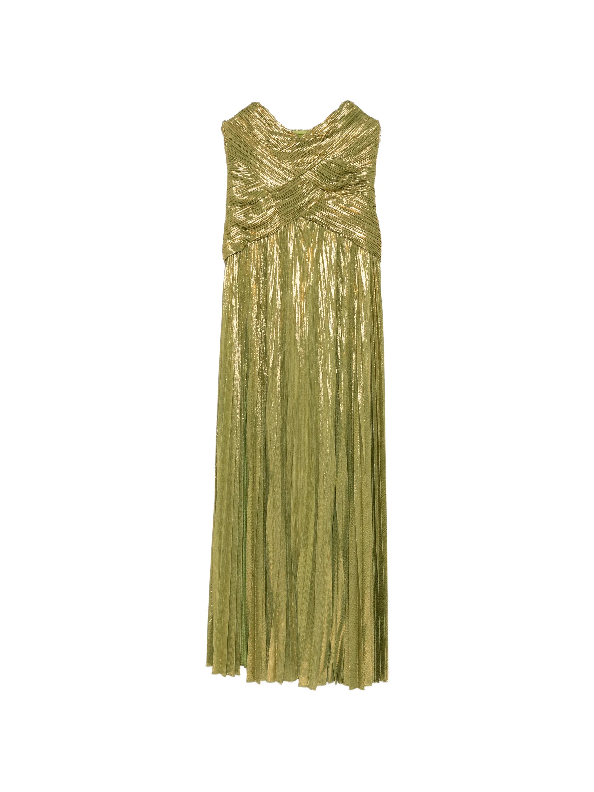 strapless pleated maxi dress