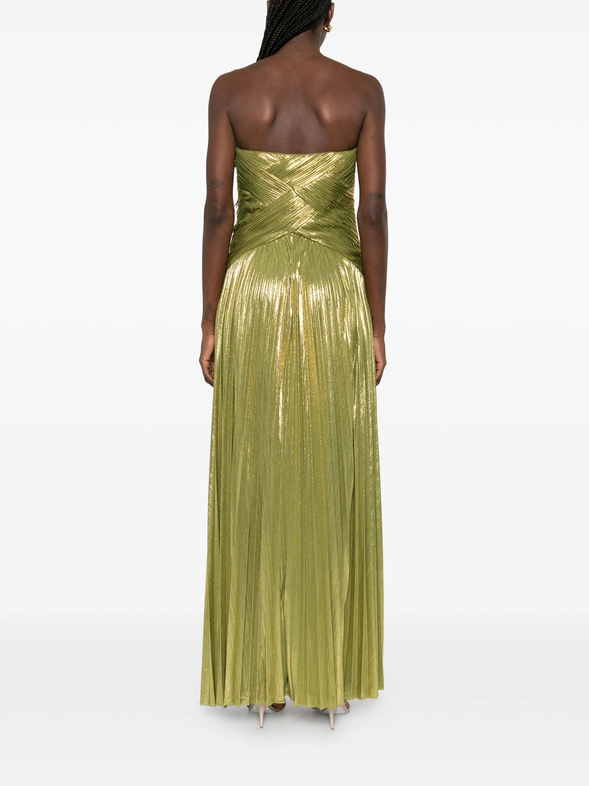 strapless pleated maxi dress