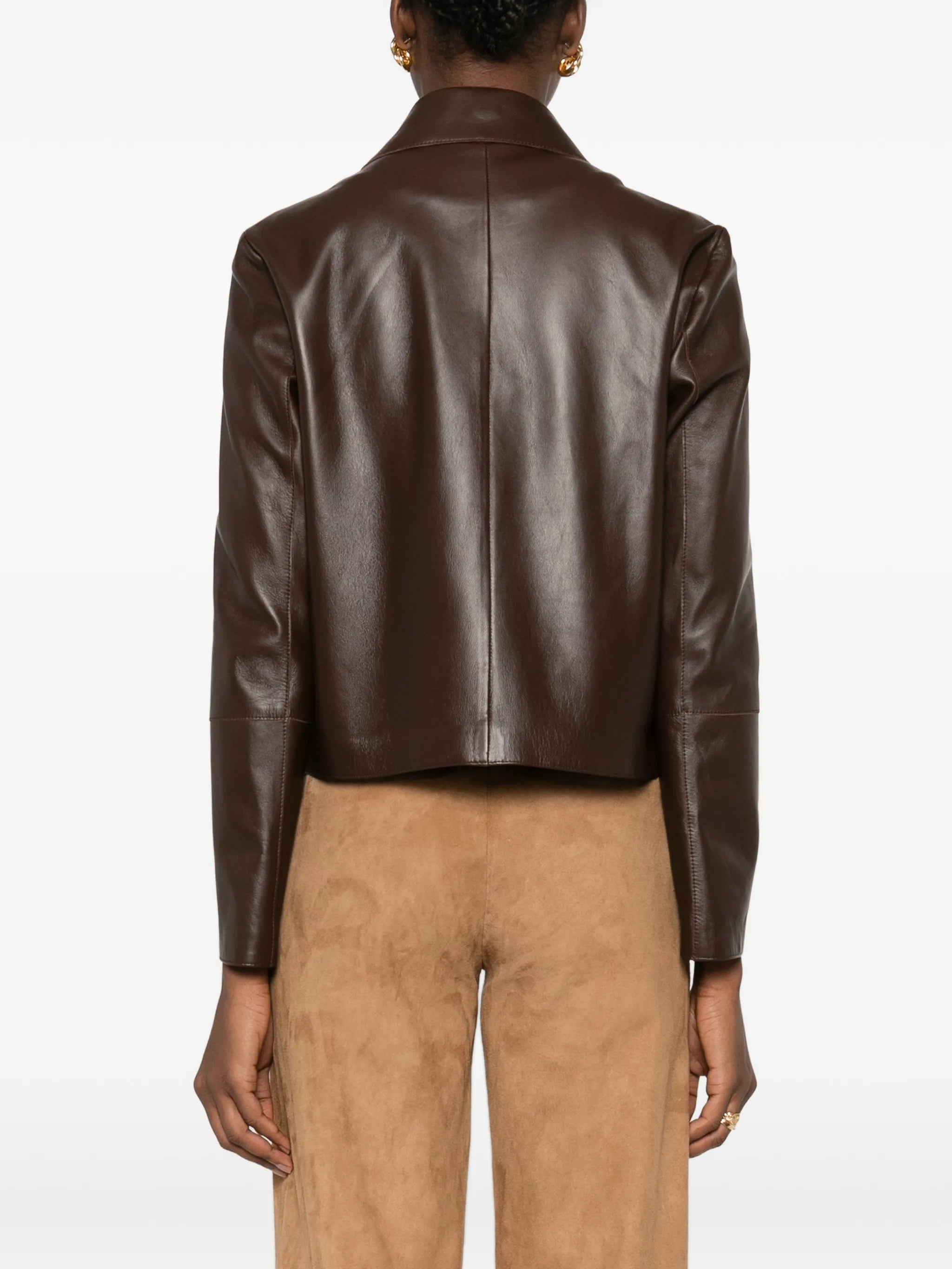 buttoned collared leather jacket