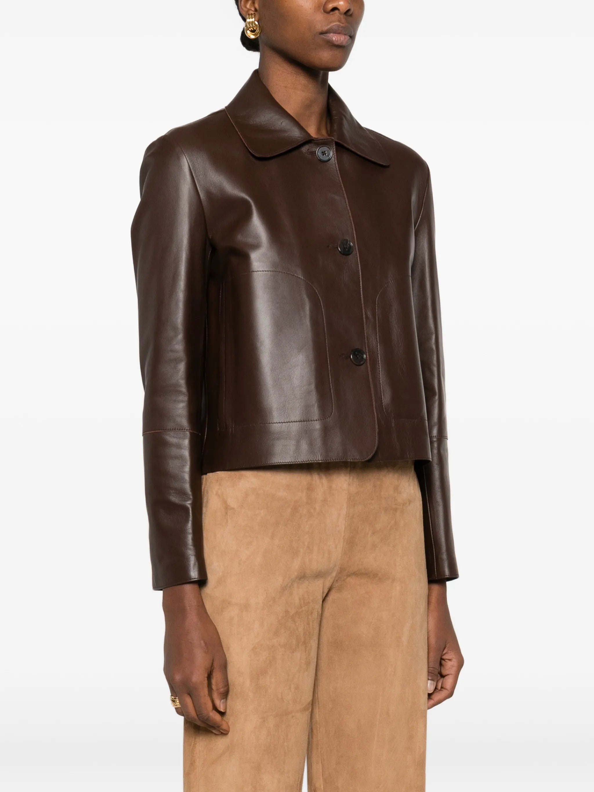 Emy buttoned collared leather jacket