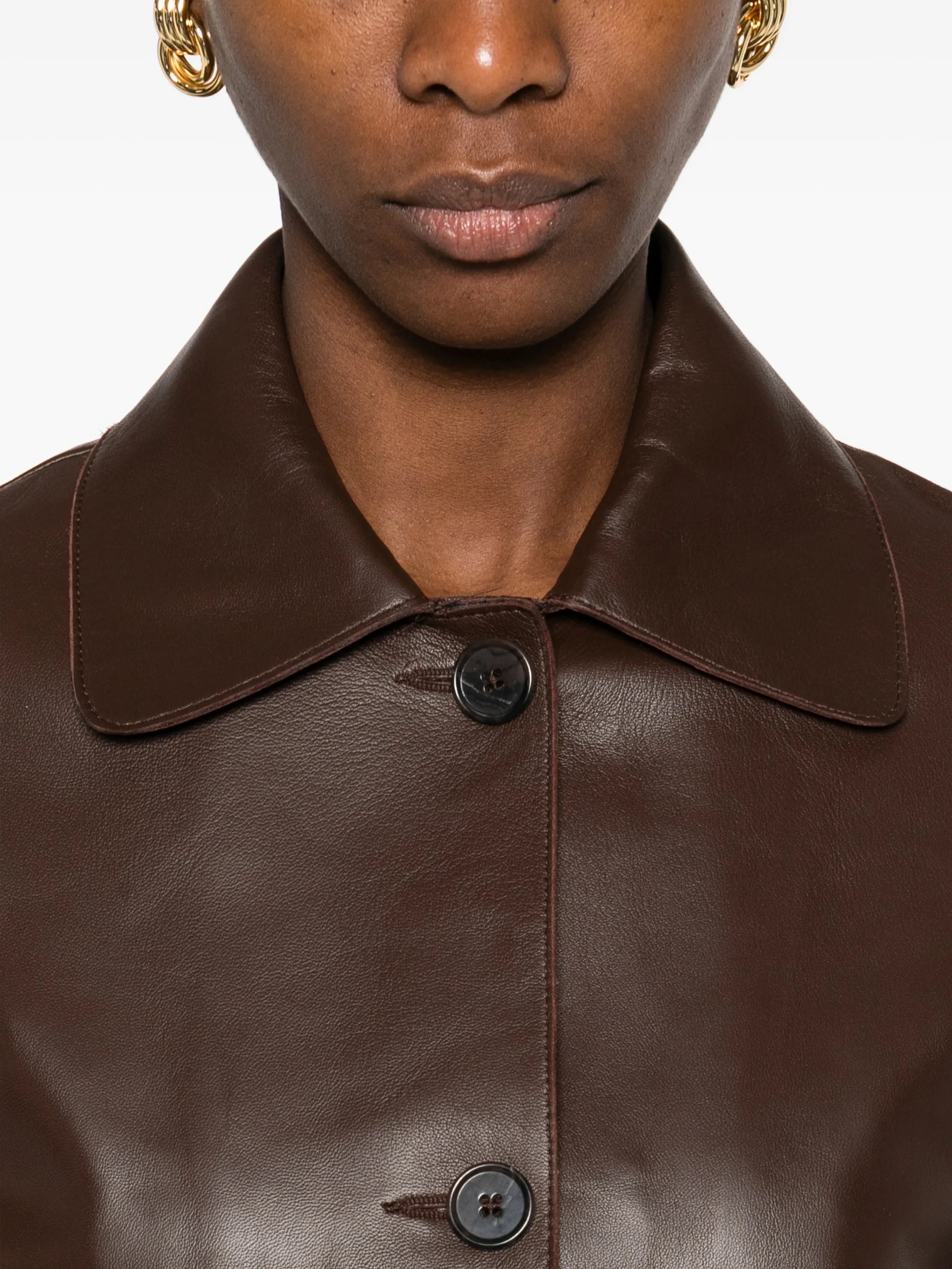 buttoned collared leather jacket
